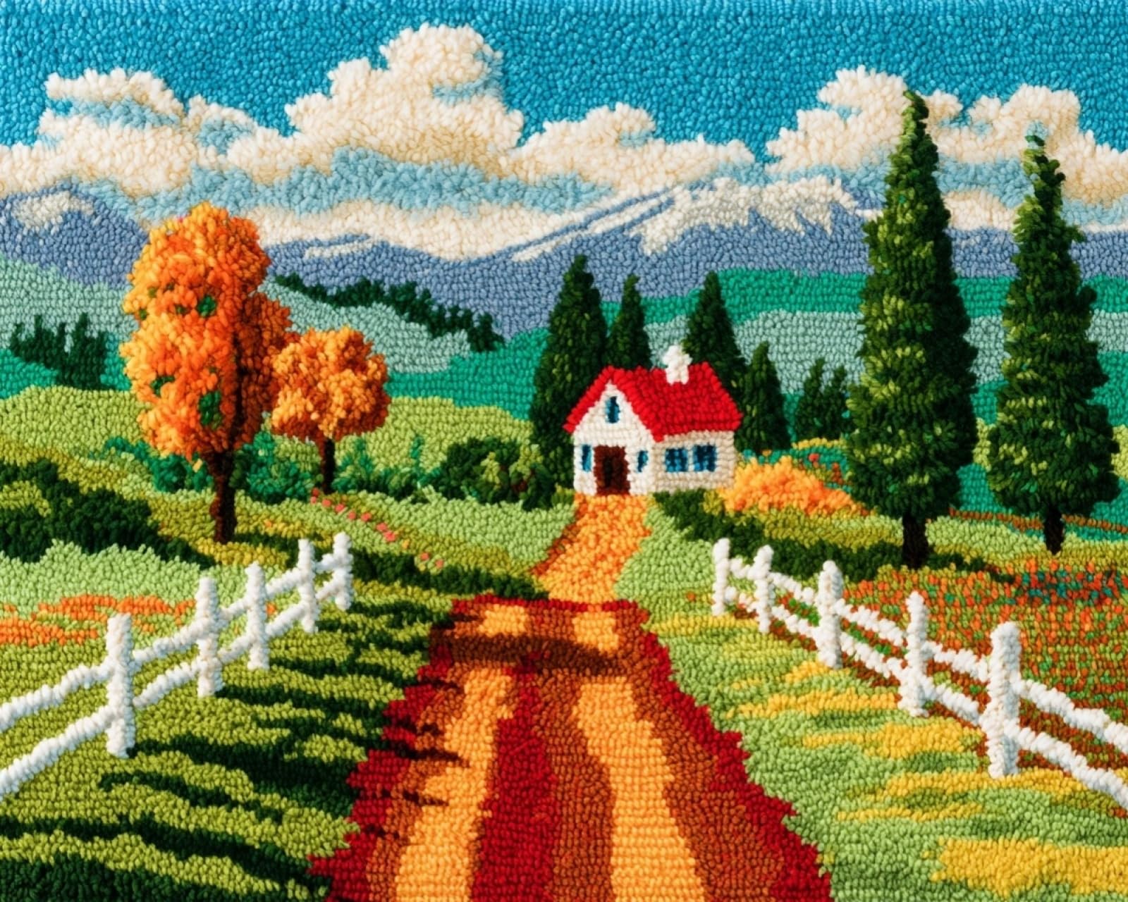 Wallphantom DIY Latch Hook Rug Kit Handmade Carpet,Farm Fence Courtyard