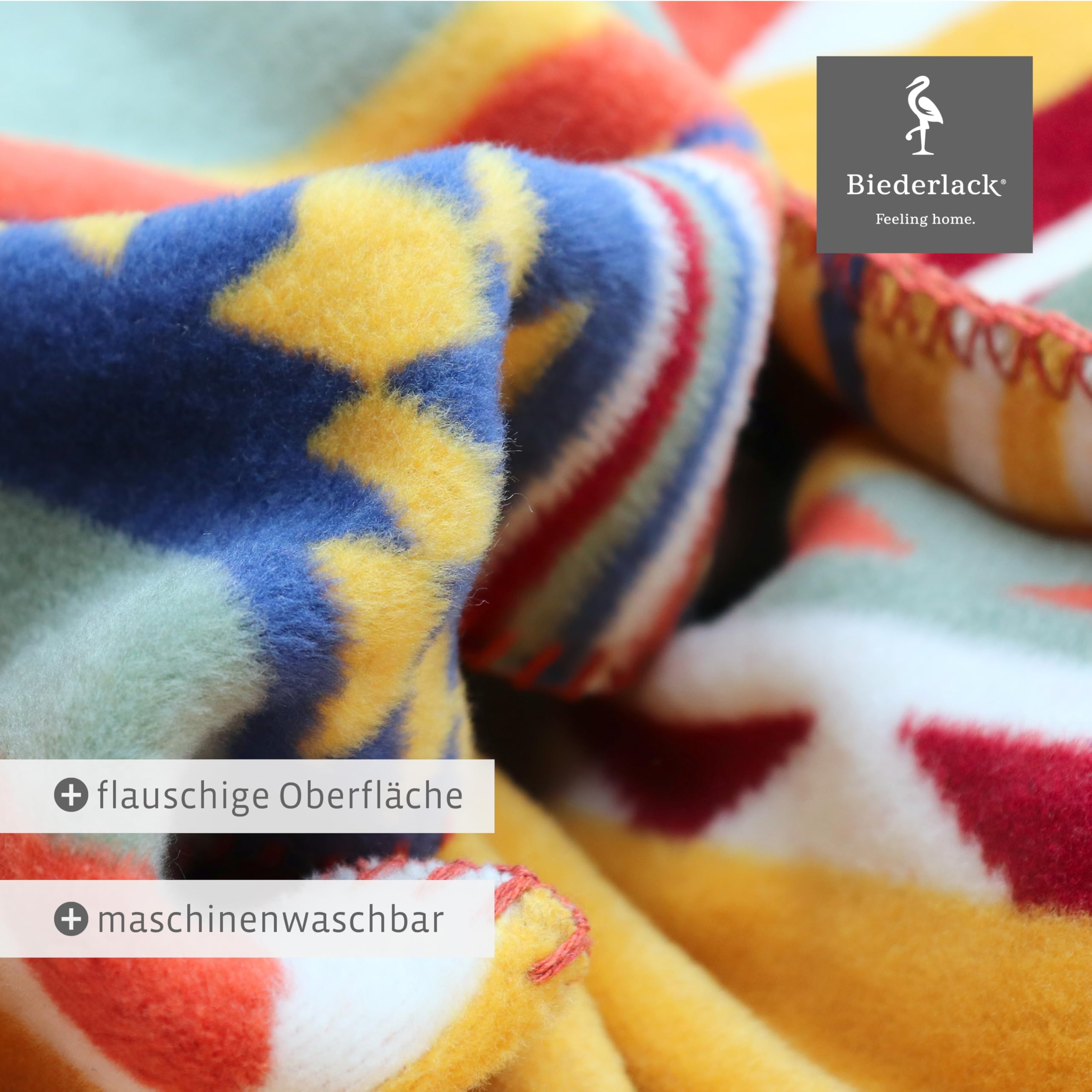 biederlack weiche Kuscheldecke 'Pueblo', Bunte Sofadecke in 150x200 cm | Made in Germany, Ethno Wohndecke in blau-gelb-grün-Natur, Tages-Decke aus Baumwoll-Mischgewebe, OKEO-TEX Made in Green