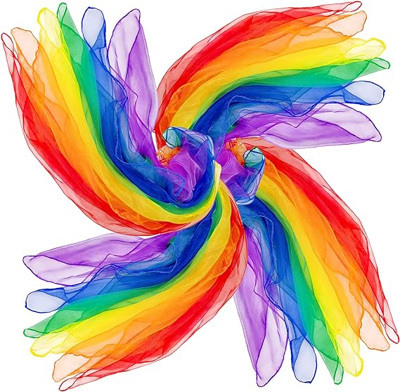 AIVIAI Juggling Scarves for Kids Play 24 Pcs Dance Music Scarfs Colorful Silk Actives Scarves Rhythm Band Scarves for Toddlers Children Movement(6 Colors)