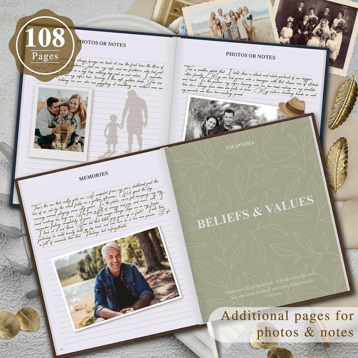 Lanpn Grandpa Life Story Book Journal with 270+ Prompts, Leather Hardcover Grandfather Guided Journal Memory Keepsake Book to Fill Out, Father's Day Birthday Christmas Gift for Grandpas, Brown - Image 4