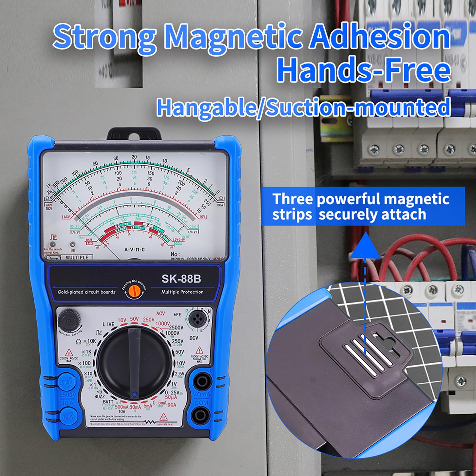 Asixxsix Multimetro con Puntatore Analogico 10 IN 1, Misuratore Ad Ago Ad Alta sensibilità, Tensione CA/CC, Corrente CC, Resistenza Rx10K, Stato Condensatore, Livello Batteria (SK-88B)