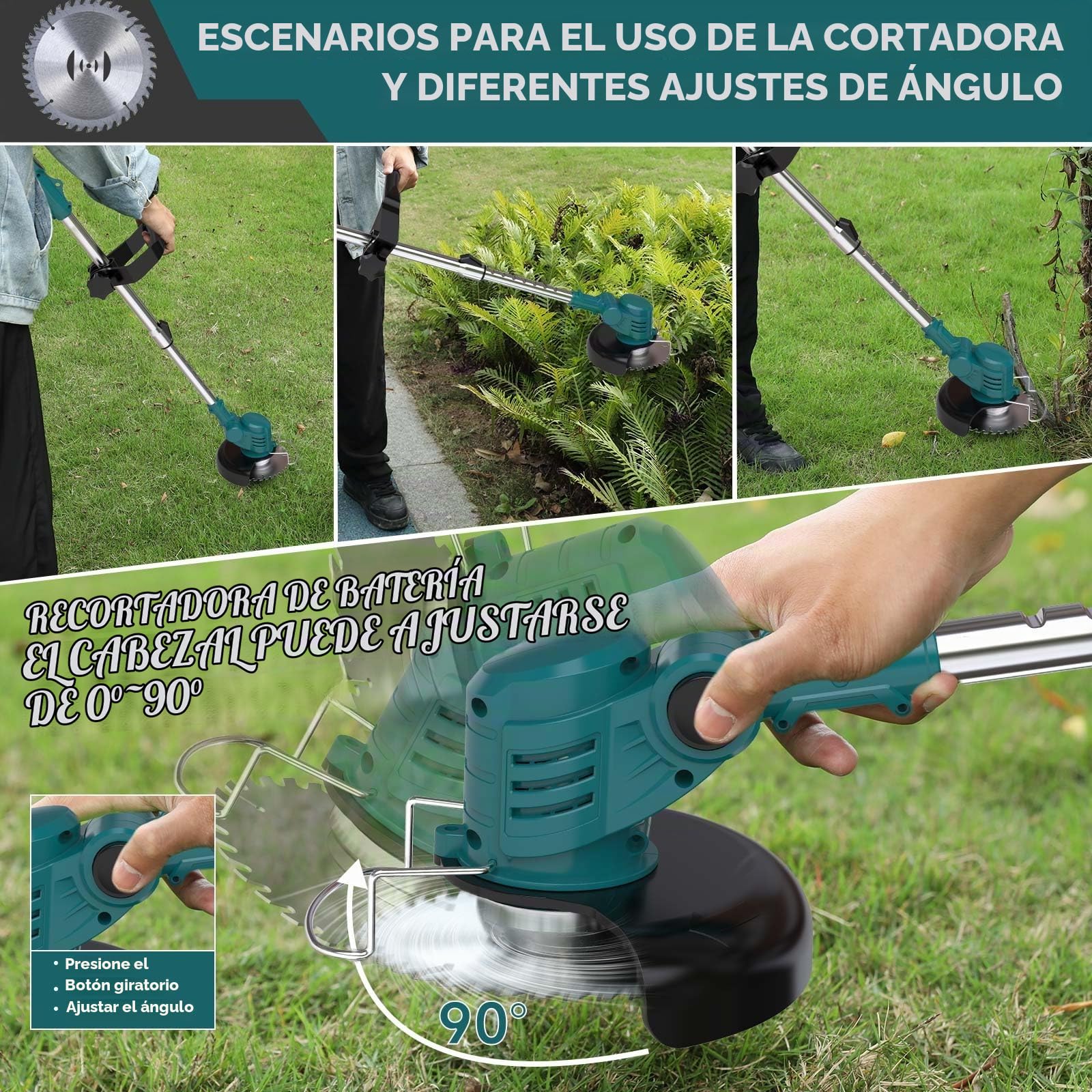 Desbrozadora Bateria 3 En 1, Desbrozadora Electrica para Baterías Makita - Incluye 4 Cabezales Intercambiables, Telescópico, Giro Ajustable 90°, Ideal para Césped y Arbustos (Sin Batería)