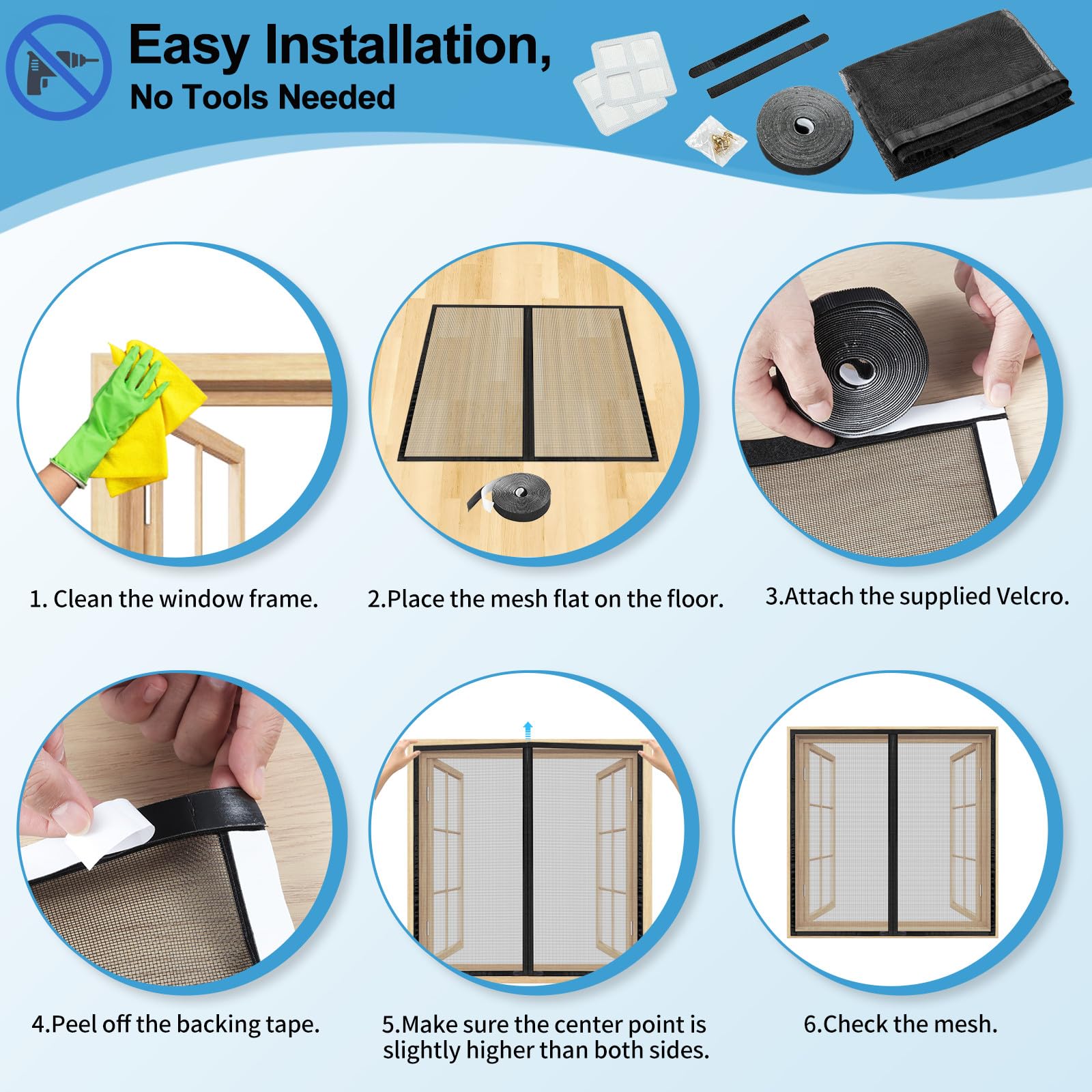 Moustiquaire Fenetre Magnetique 80 x 95 cm Noir - Moustiquaire pour Fenêtre Montage sans Perçage, Fermeture Automatique, Maillage Ultra-Fin, Adaptable à la Plupart des Fenêtres et Portes de Balcon