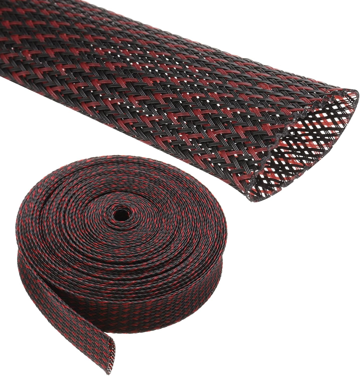 100ft PET Expandable Wire Loom 1 Inch, PET Braided Wire Sleeving Cable Management Sleeve Tubing [for Audio Video Home Office Cord Protector]-Black Blue