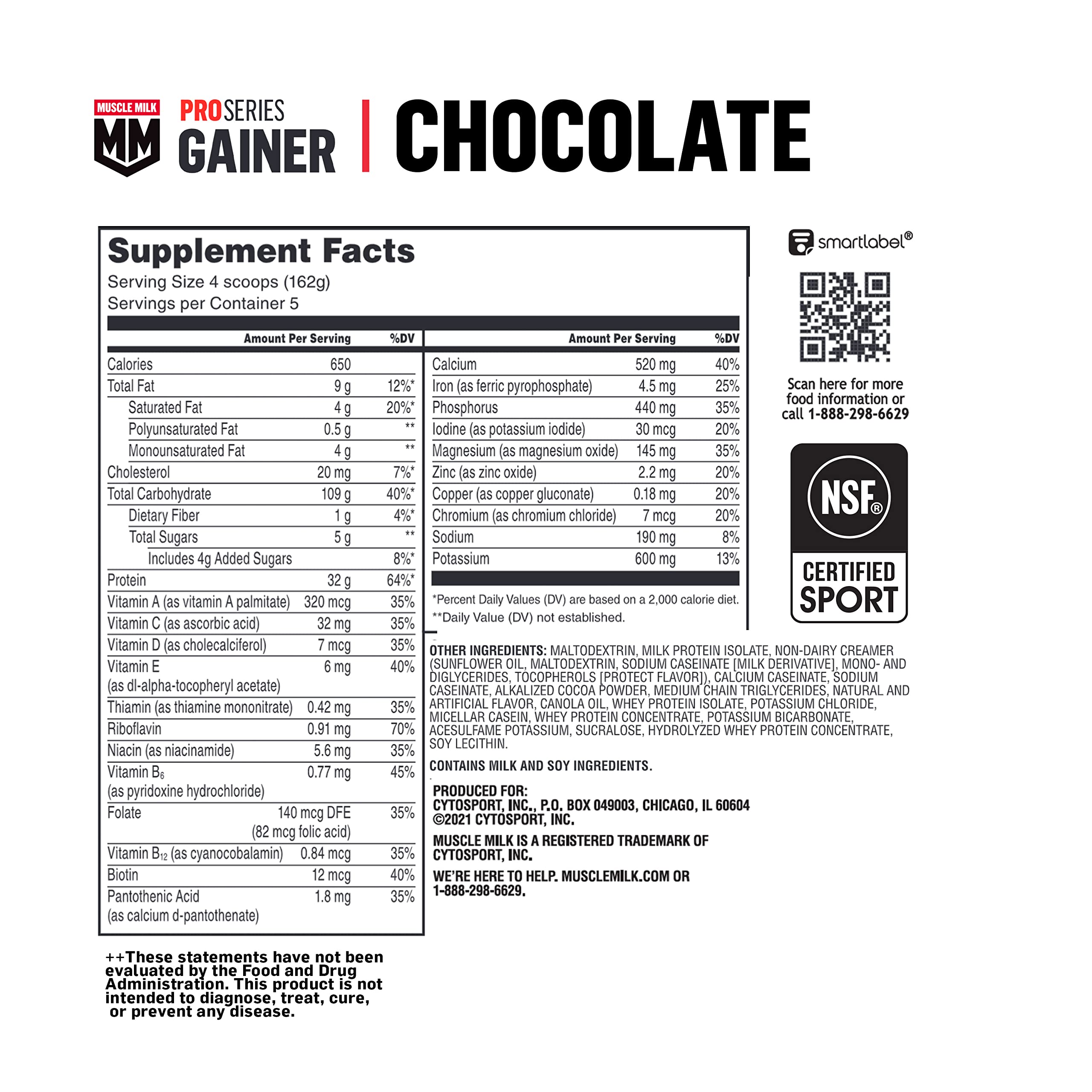 Muscle Milk Gainer Protein Powder, Chocolate, 32g Protein, 5 Pound — Amazon image 8