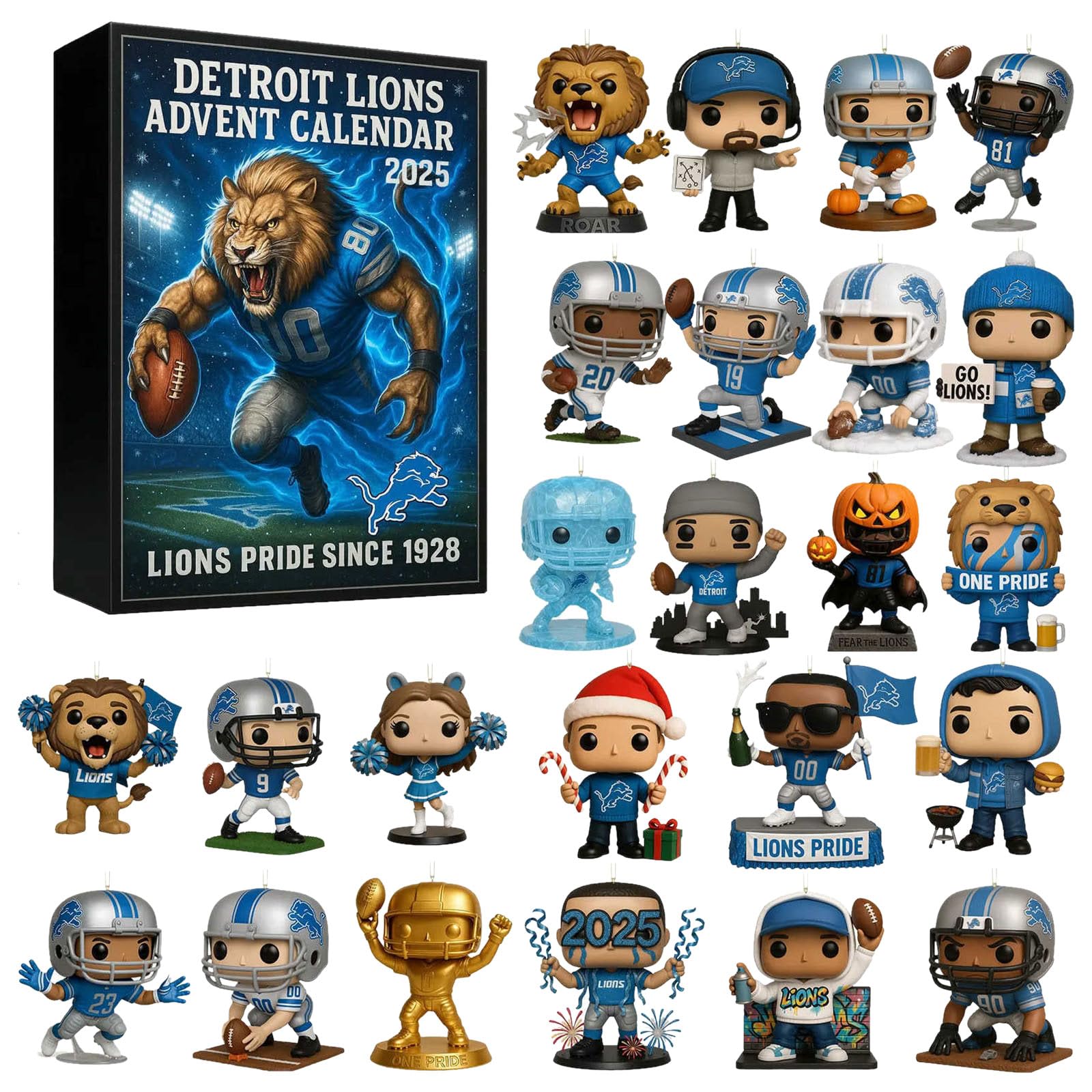 Calendrier De L'Avent Detroit Lions - 24 Mini-ornements Pour Sapin, Collection édition Limitée - 3