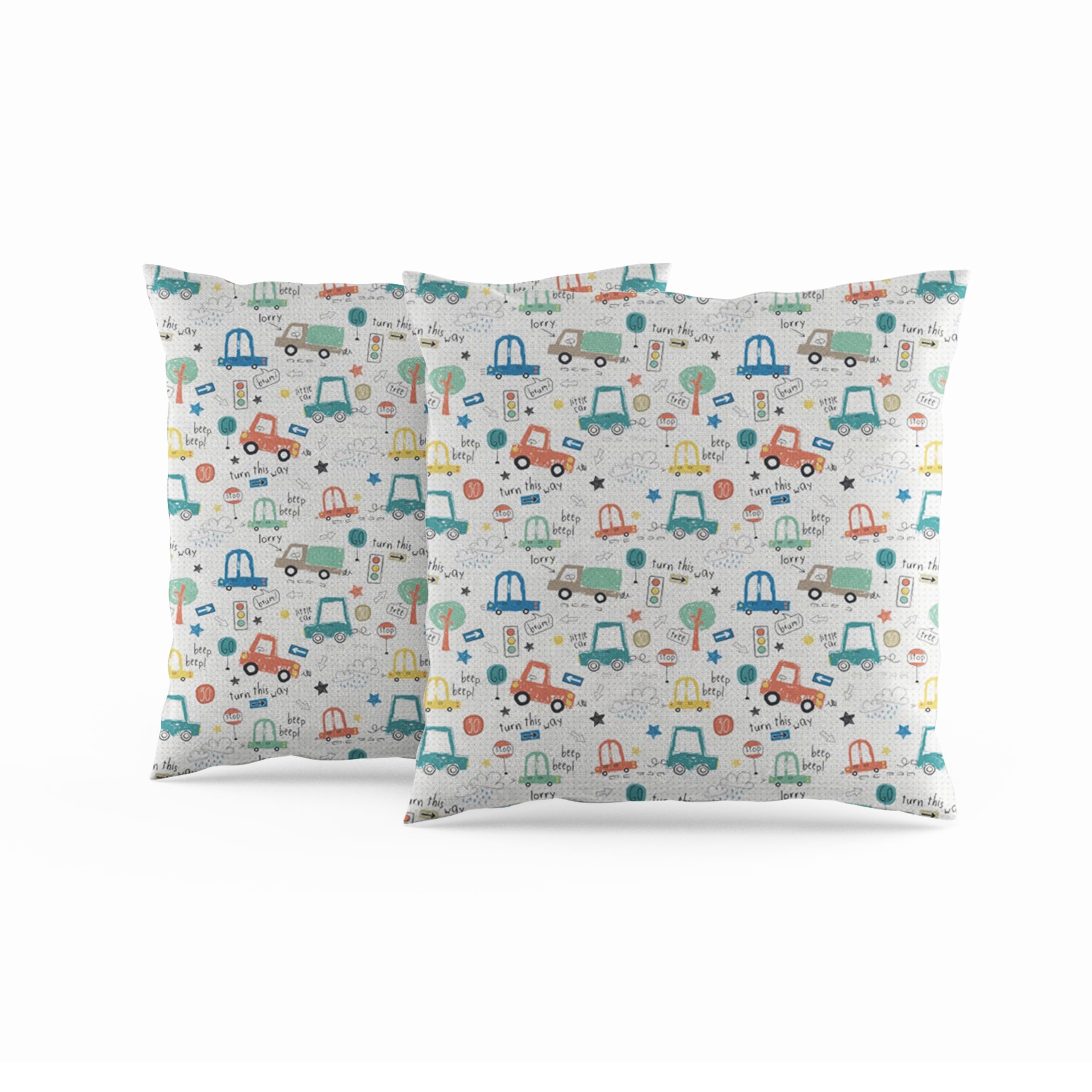 ggaimwf Kids Cushion Covers Little Car Vehicle Transportation Cartoon Linen Look Square Pillowcase for Children's Room Playroom Nursery Sofa Bed Double Sided Cushion Covers 45x45cm Set of 2