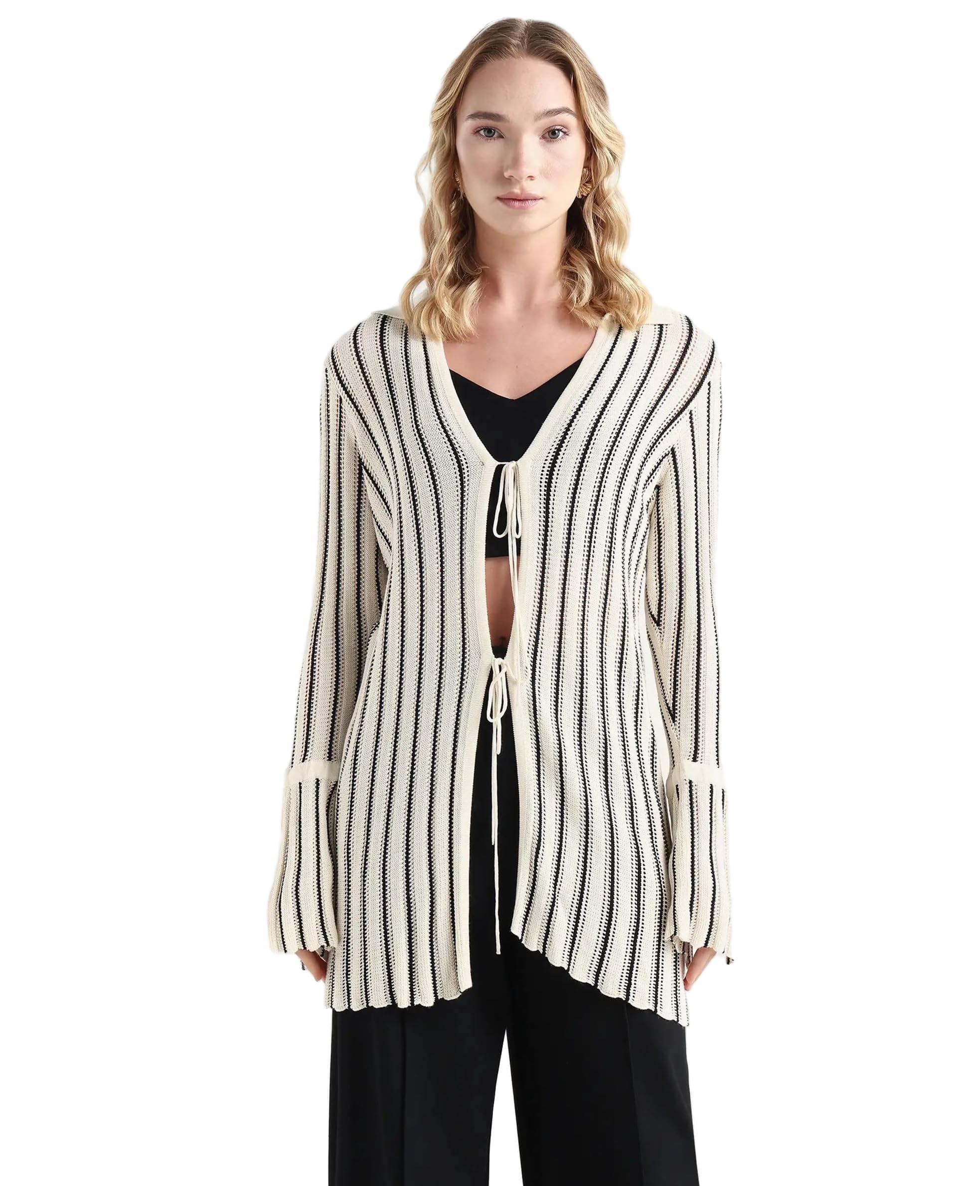 rareism Regular Longline Light Blue Striped Viscose Long Sleeve Shrug-picture-14