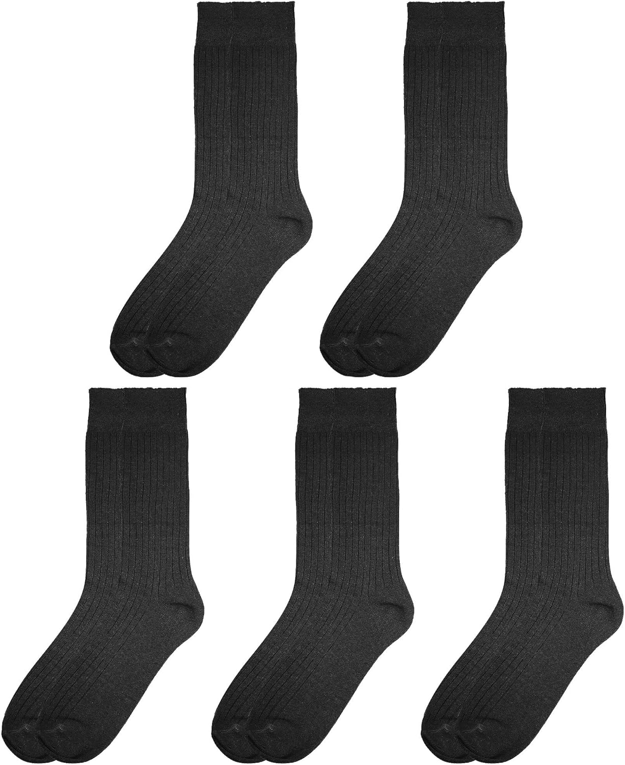 Falari Men Dress Socks 5-Pack Plain Rib Black Dress Socks Cotton Crew Socks Size 10-13