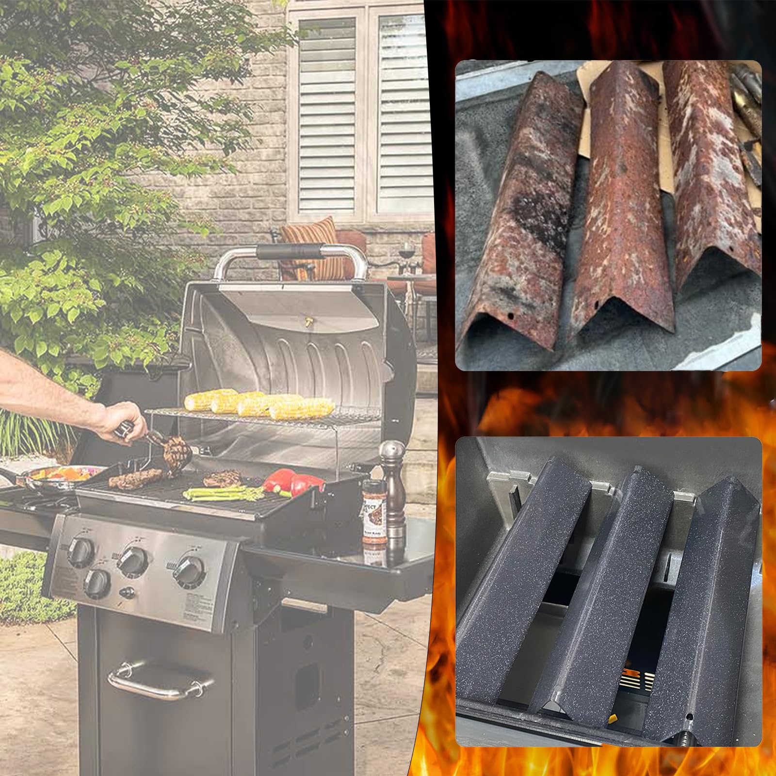 MGiessca Barre Aromatizzanti 7635 38,8 cm per Weber Spirit I & II 200, E210/E220 S210/S220 (Comandi Anteriori), Copertura Bruciatore in Porcellana Smaltata, Ricambio Hitzeschild per Grill a Gas