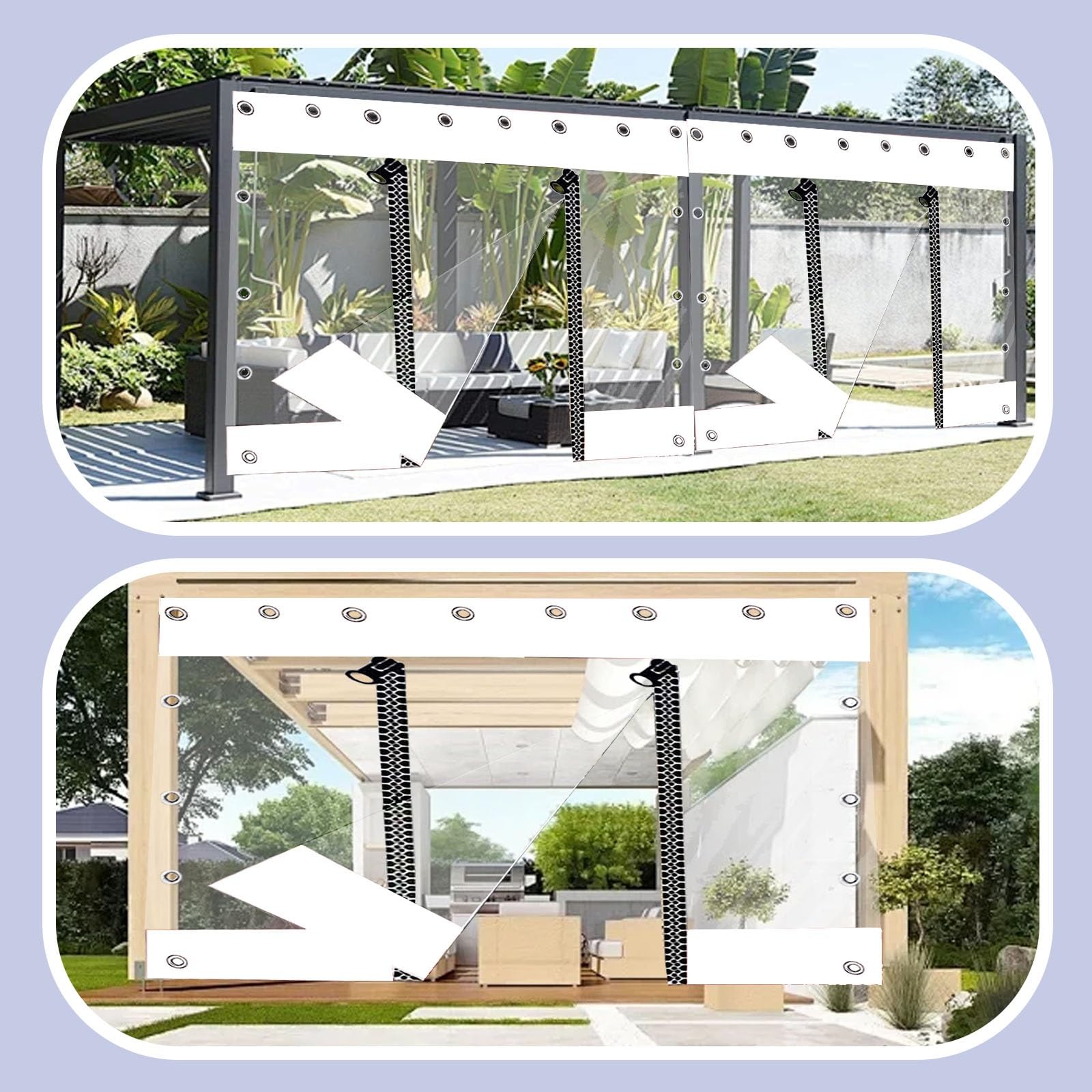 Lona de vinilo transparente con cierre de cremallera, impermeable y transparente, 2,5 m x 2,5 m, lona de polietileno resistente para invernadero, incluye ojales para una instalación segura