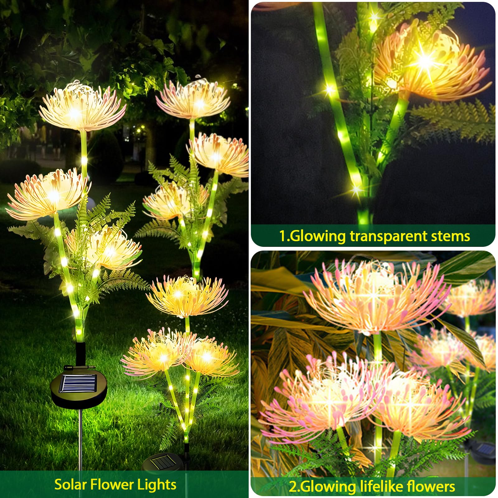 Lot De 2 Lampes Solaires Extérieur Jardin En Forme De Fleurs - Lumière LED IP65 Pour Balcon Et Terrasse