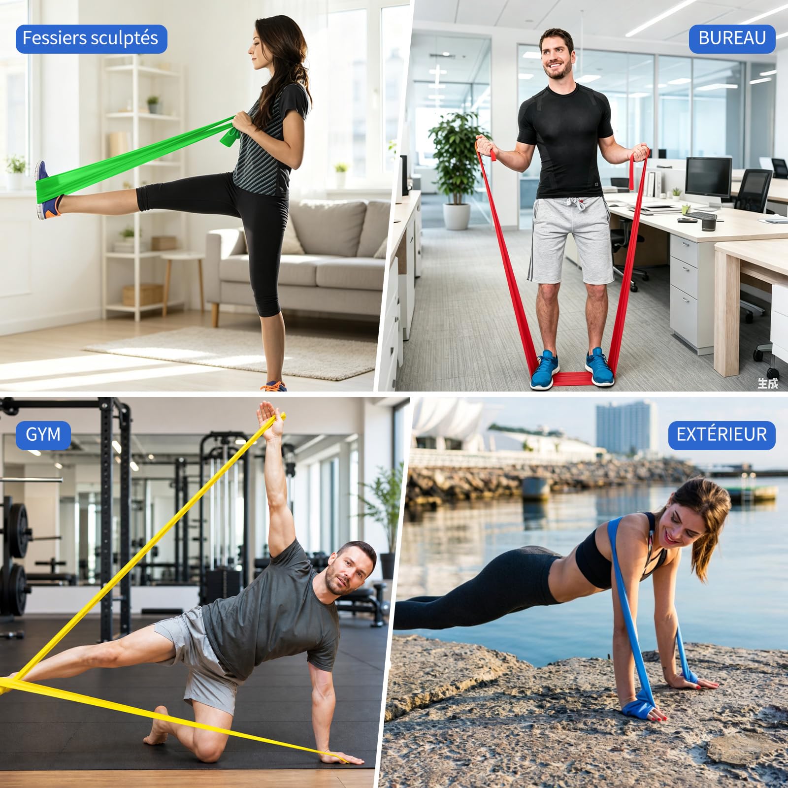 Bandes Élastiques Musculation 1.5M 4 Niveaux Résistance pour Sport Yoga Pilates