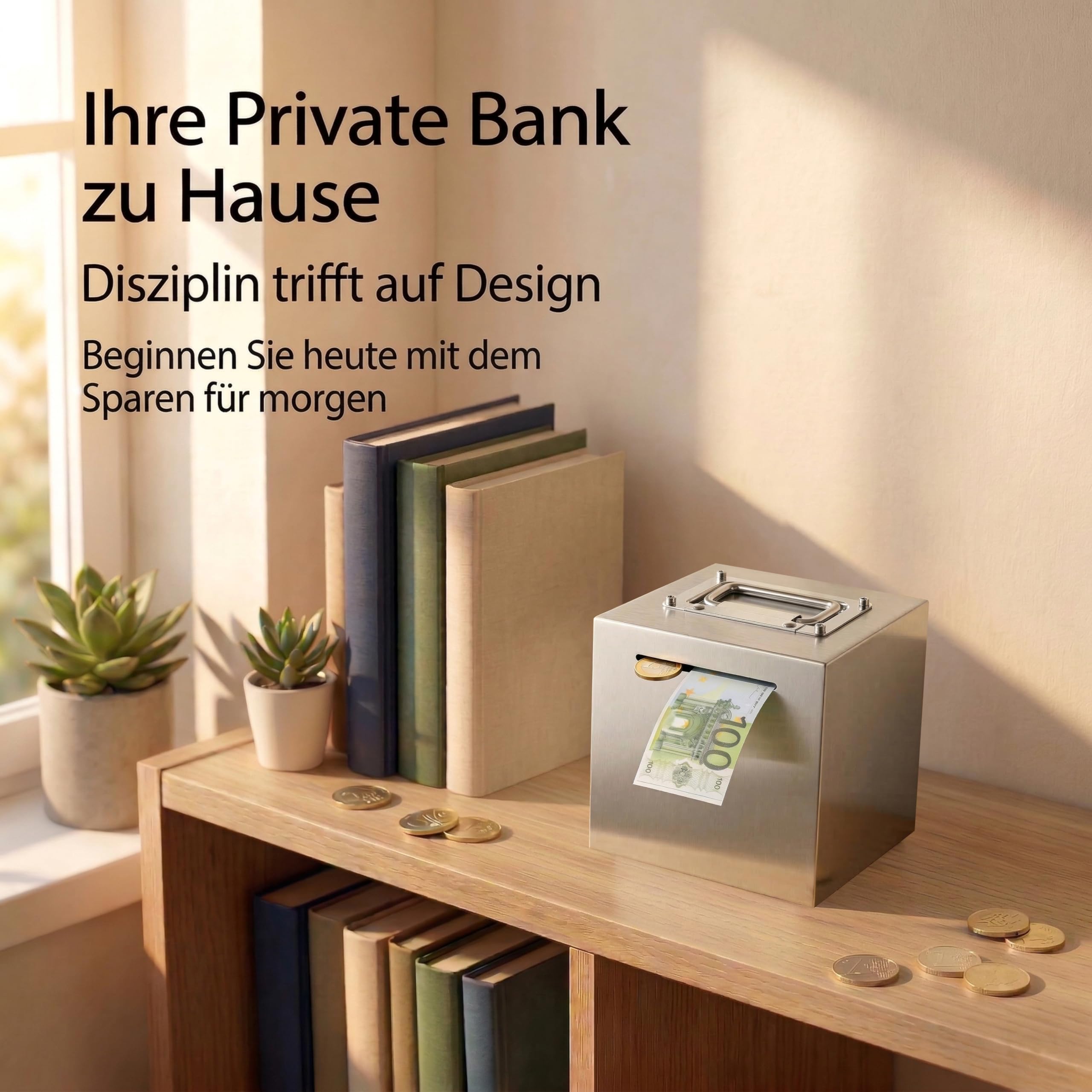 Salvadanaio Sicuro in Acciaio Inox Adulti,Salvadanaio Grande Riutilizzabile per Bambini,Un the Bank Box Apribile con Una Maniglia che Può Essere Aperta,Tirelire Banconote Money Vault