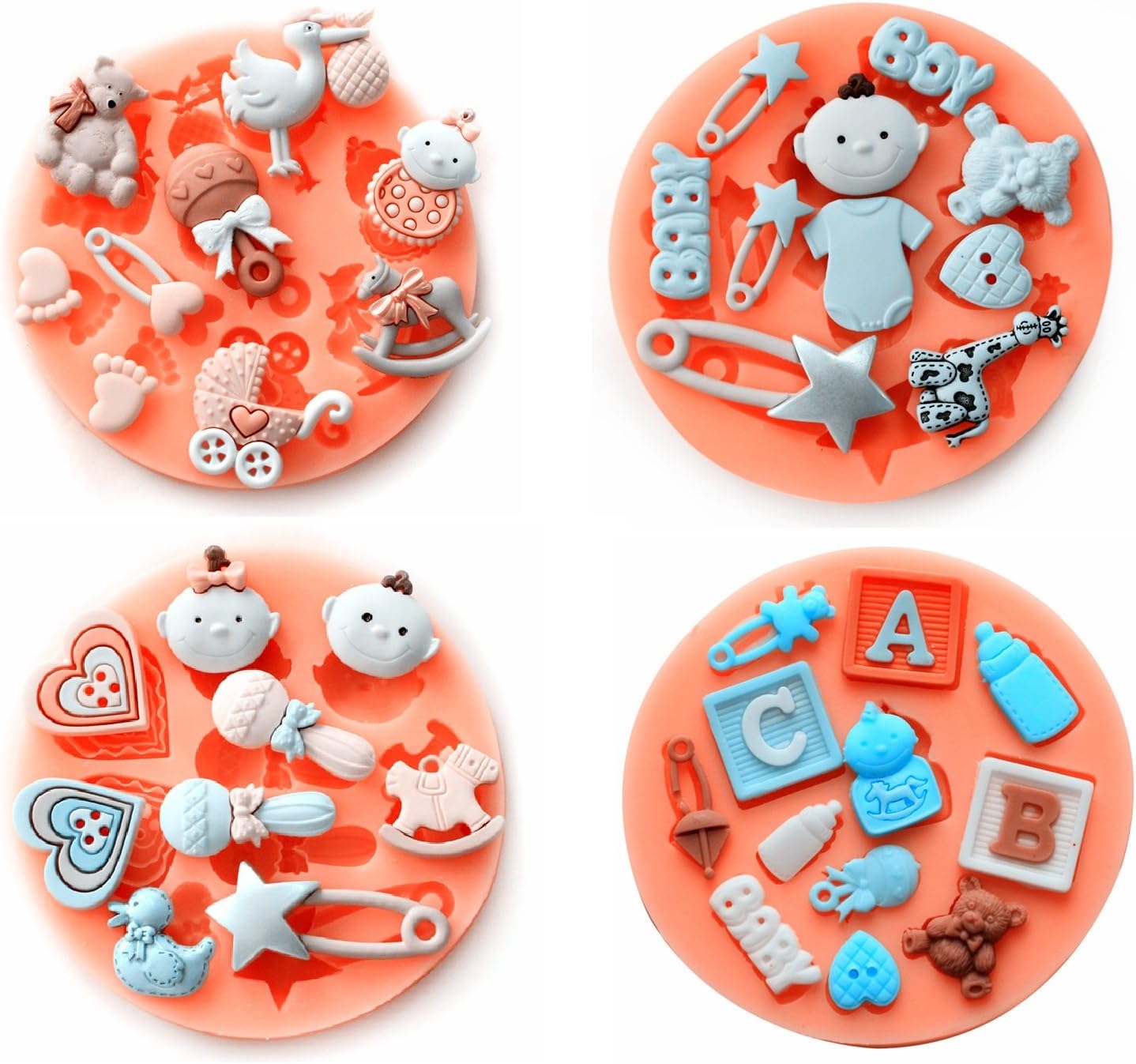 Baby Shower Theme Mini Cake Fondant Mold,Cake Decorating Mold,Gummy Sugar Chocolate Candy Cupcake Mold,Set of 4
