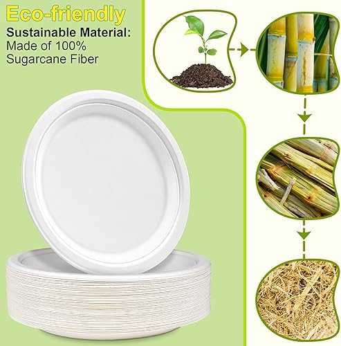 Miniatura 5 de Paquete de 50 platos de papel pequeños, platos de postre de papel de 7 pulgadas, platos desechables ecológicos 100% compostables, platos de papel
