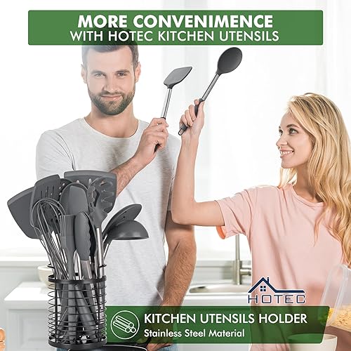 Miniatura 3 de HOTEC Utensilios de cocina de silicona resistentes al calor de 446 F, juego de utensilios de cocina, juego de espátula, sin BPA, utensilios de