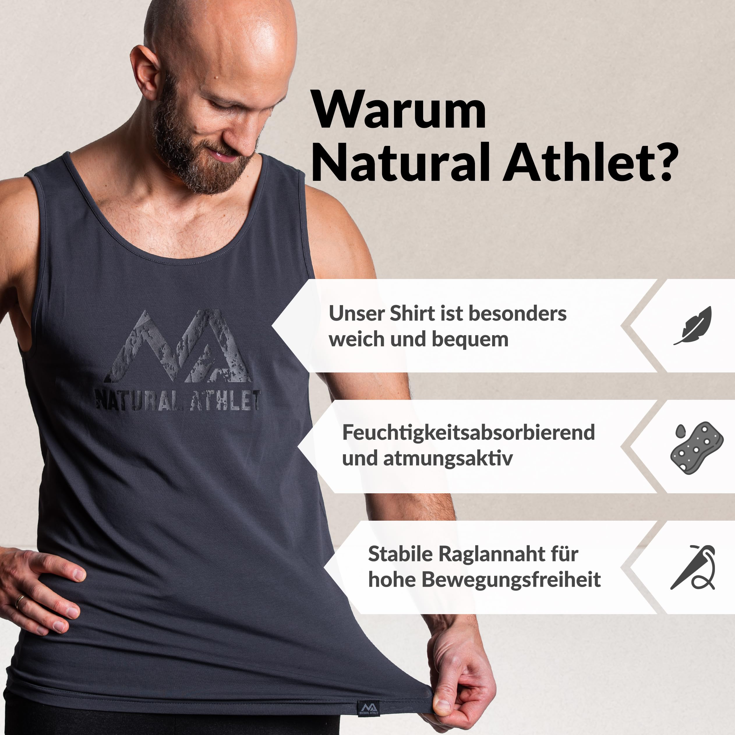 Natural Athlet Herren Muskelshirt I Männer Tanktop aus Baumwolle I Tank Top ideal für Sport, Fitness, Gym und Bodybuilding