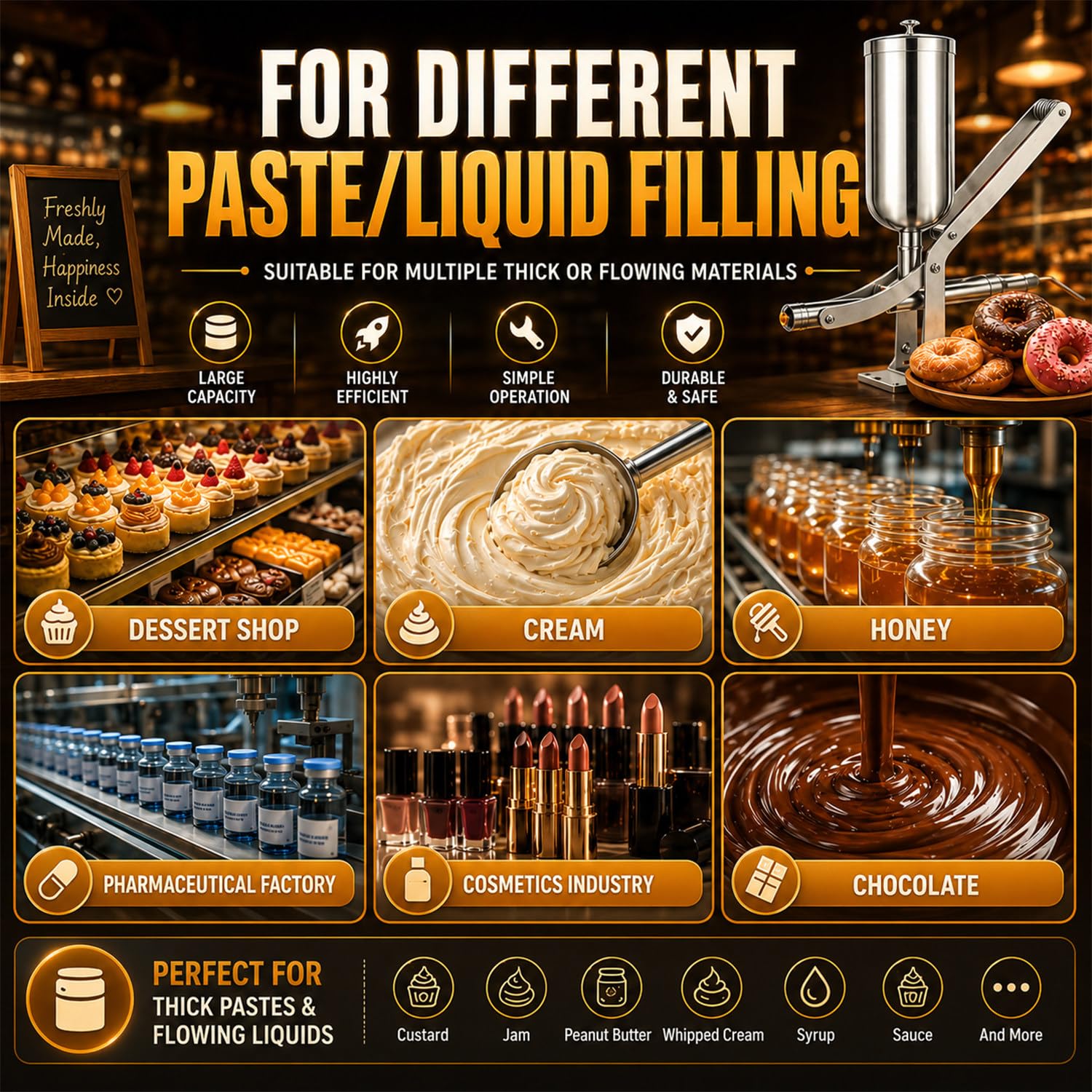 Máquina Para Rellenar Donas 5 L, Máquina Para Hacer Rellenos De Churros, Con 3 Boquillas Cortas Y 1 Boquilla Larga, Cantidad De Relleno Ajustable, Para Panaderías, Restaurantes Y Cafeterías