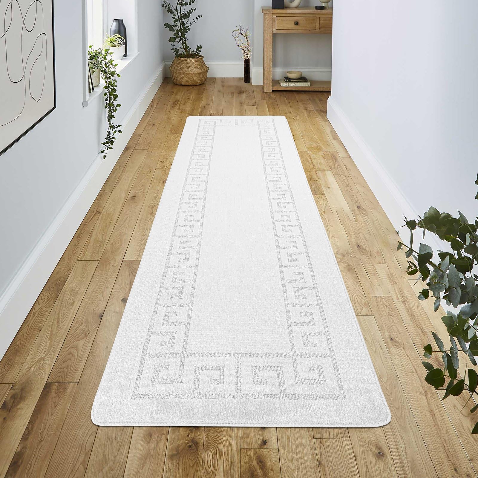 renoazul® Anti Slip Soft Hall Runner Rug - 80 x 300 cm Non-Slip Large Rugs With Strong Gel Backing Long Runner Rug For Hallway, Kitchen And Bedroom(Gel Back Rocco Rug - White) — image 1