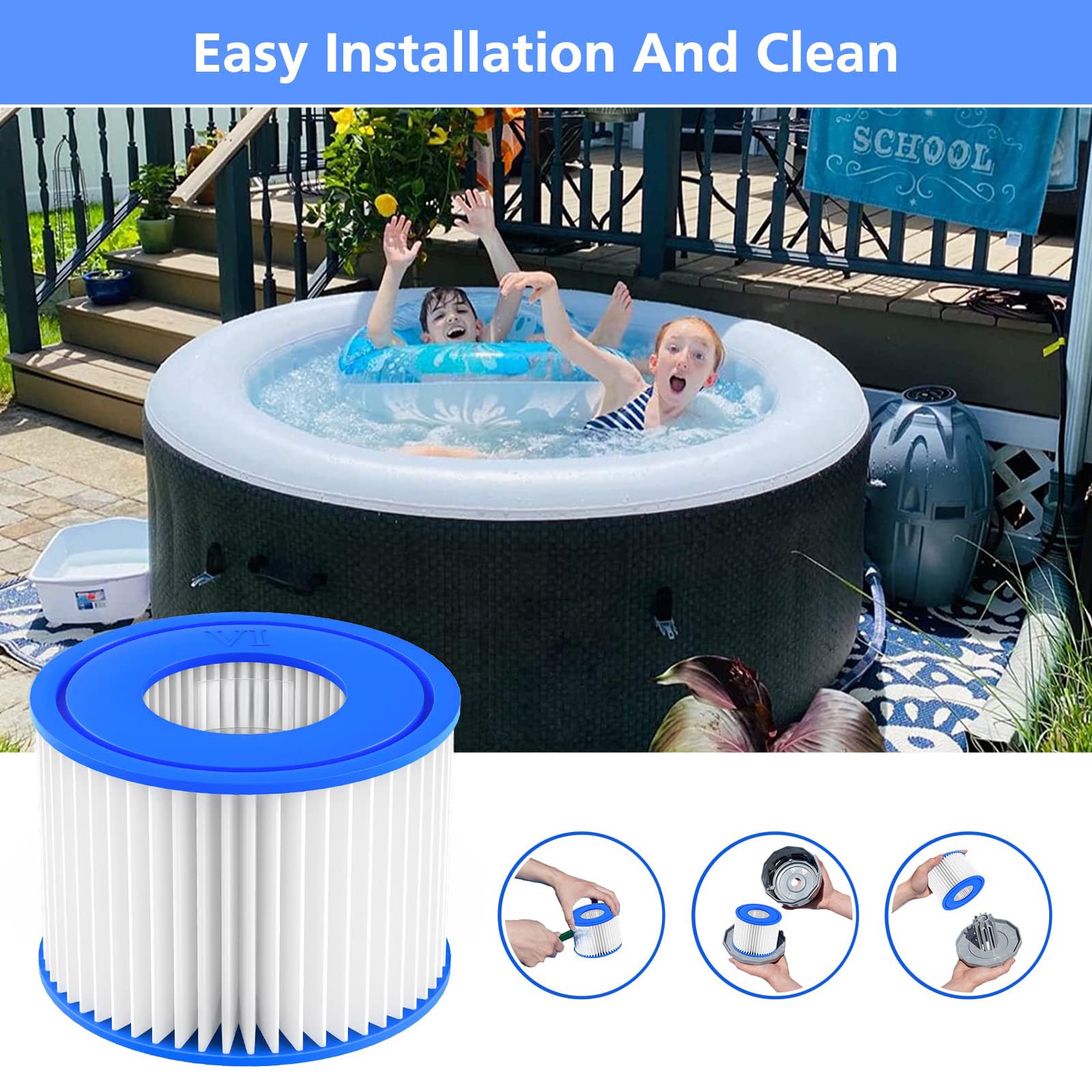 6 sztuk wkładów filtrujących do basenu typu VI, wkłady filtrujące do basenu Bestway Pool filtr do Lay Z Spa, MSPA, filtr zamienny do Miami, Hawaje, Vegas, Monaco Palm Springs