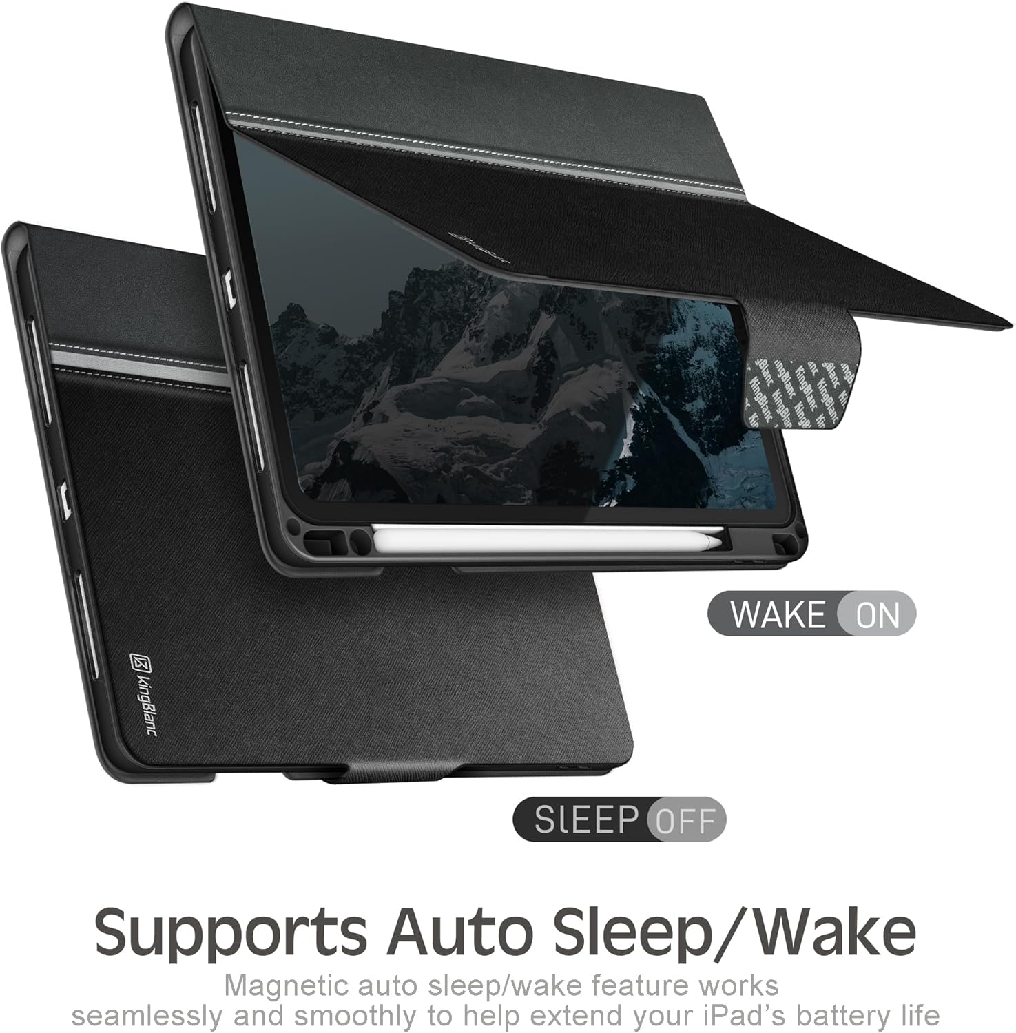KingBlanc Case for iPad Pro 13-inch 2024 (M4) with Built-in Pencil Holder, PU Leather Smart Stand Cover, Auto Sleep/Wake, Supports Pencil Pro/Pencil (USB-C), Multi-Viewing/Drawing Angles, Black