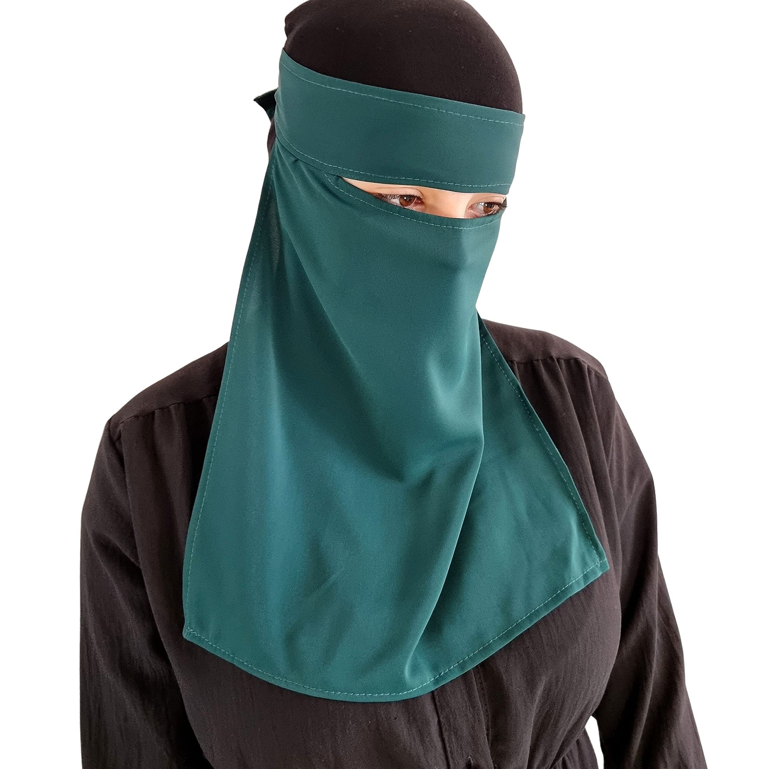 Yaqeen Women's Dark Green Hijab Niqab Face Veil Jilbab Abaya Khimar Headscarf One Piece Islamic Scarf Ideal Madrassa Mosque Ramadan Eid Wedding Everyday (Dark Green)