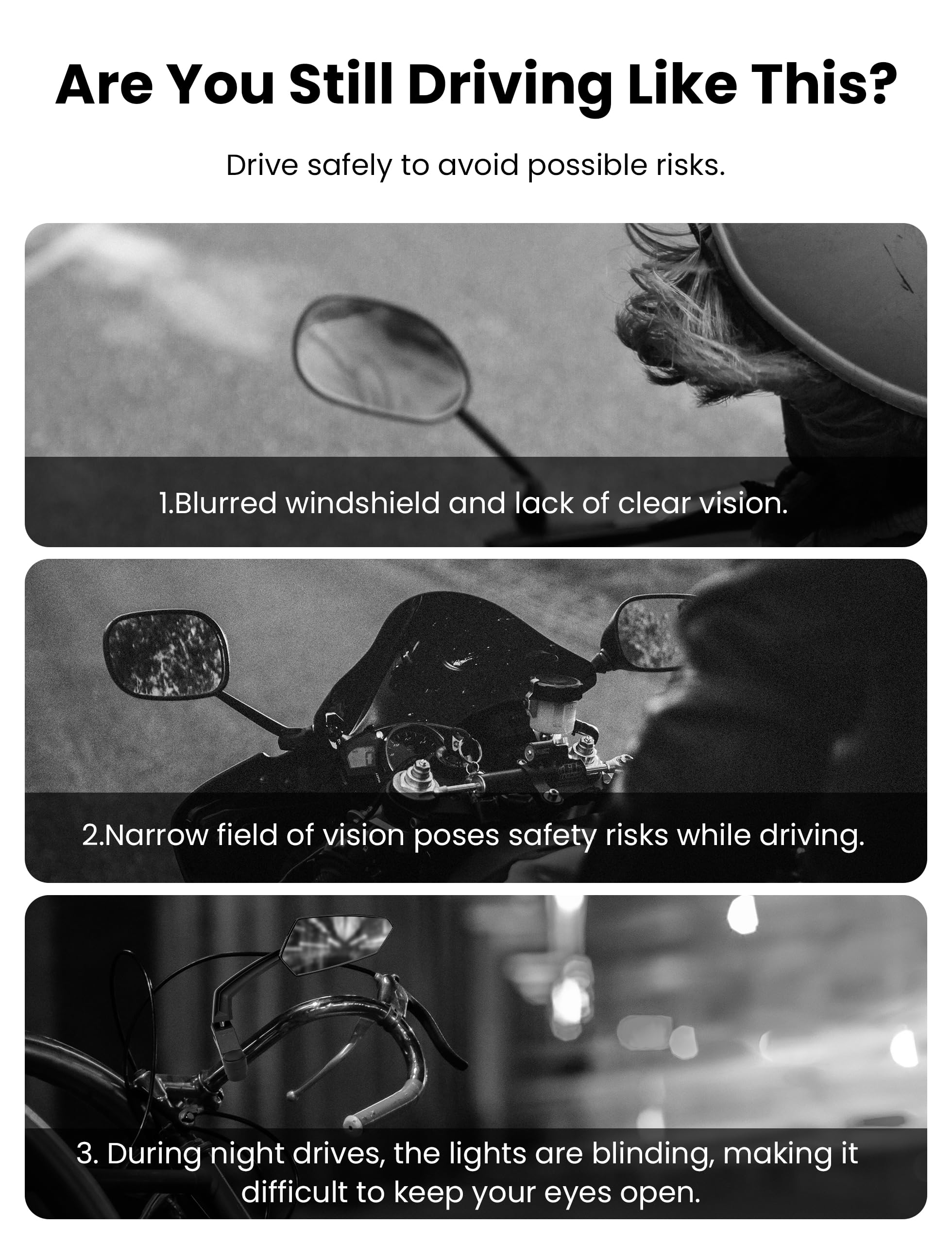 Bike Mirror Handlebar Mount Adjustable 1 Pair, Electric Bike Mirrors for Handlebars Long Stem, Bike Mirrors for Ebike, Ebike Mirrors with HD Lens, Electric Scooter Mirrors for Bicycle, Ebike Accessory