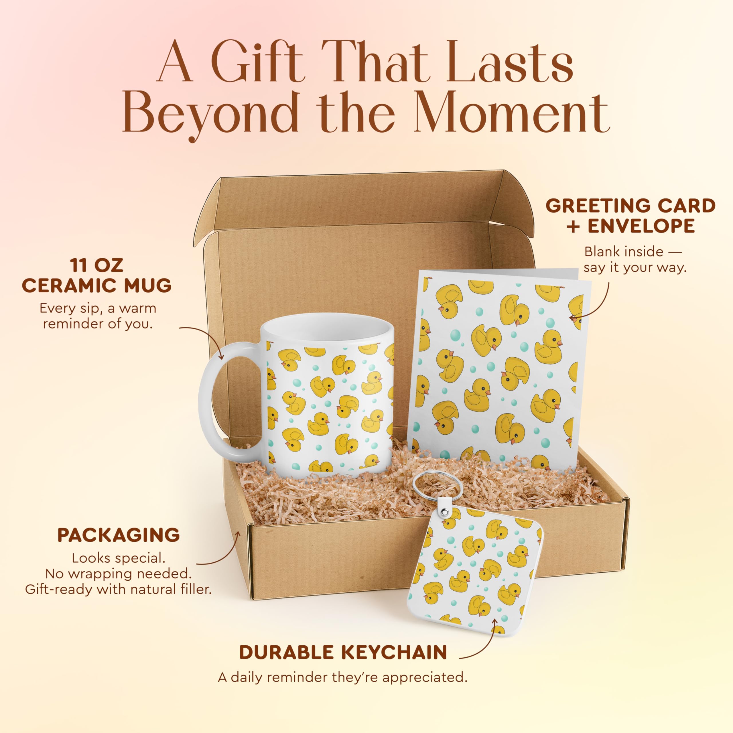 3dRose Cute Rubber Ducky Gift Set with Mug, Card, and Keychain - Perfect for Children's Birthdays, Baby Showers, and Playful Decor