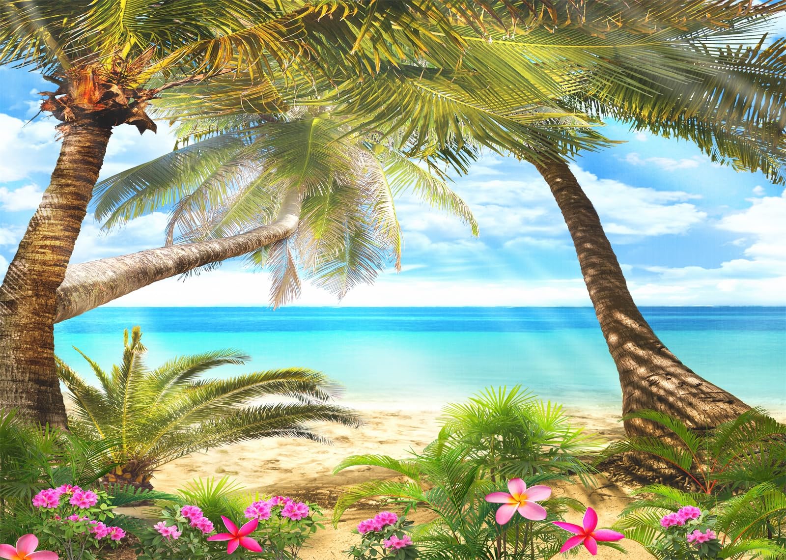 20x10FT (6x3m) Spiaggia Tropicale Palme E Fiori Sfondo Fotografico