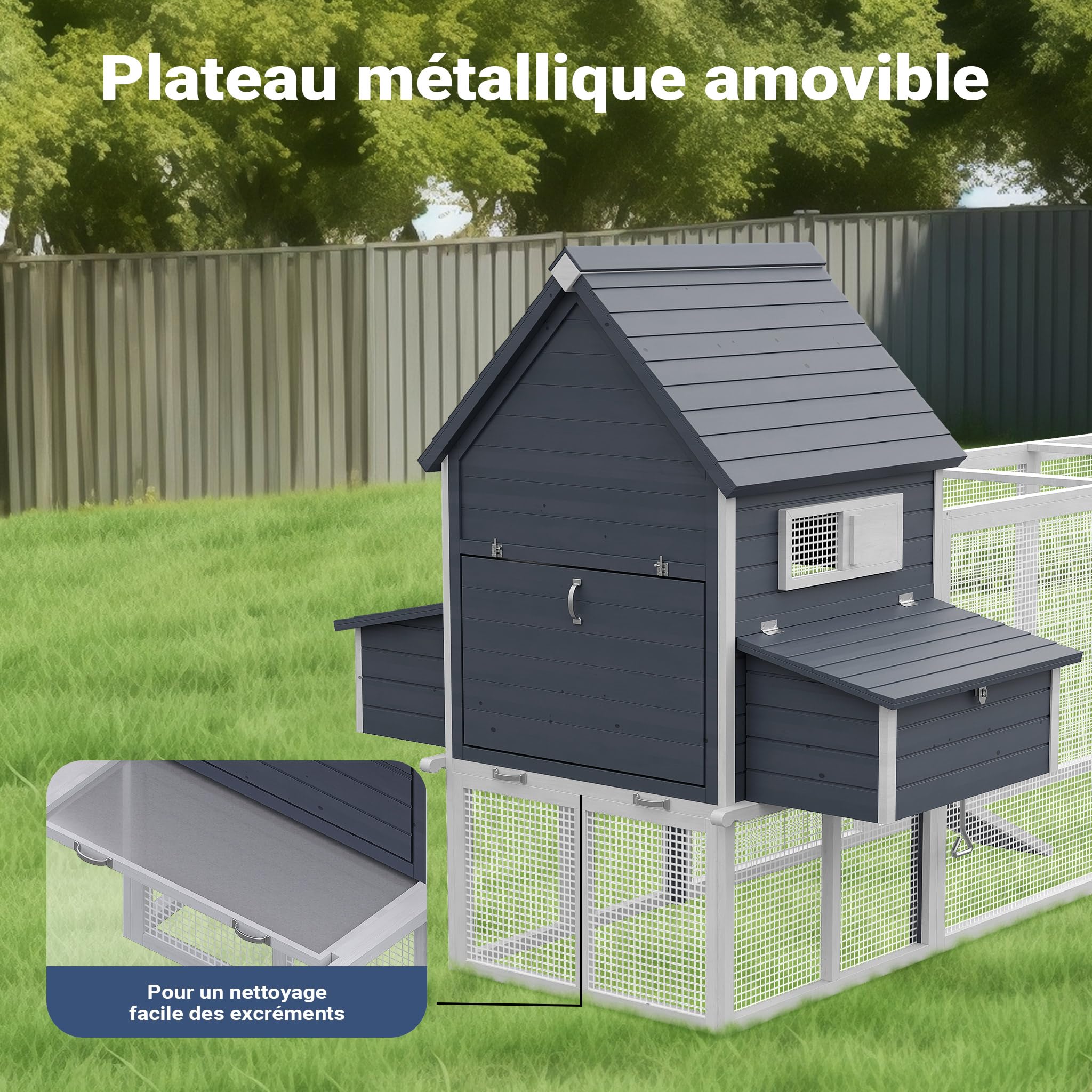 Wiltec Poulailler avec Nichoir & Enclos – 3100 x 1500 x 1500 mm – en Bois – avec Bac à crottes Amovible – Cage Maison pour Petits Animaux, Poules, volaille Clapier Basse-Cour