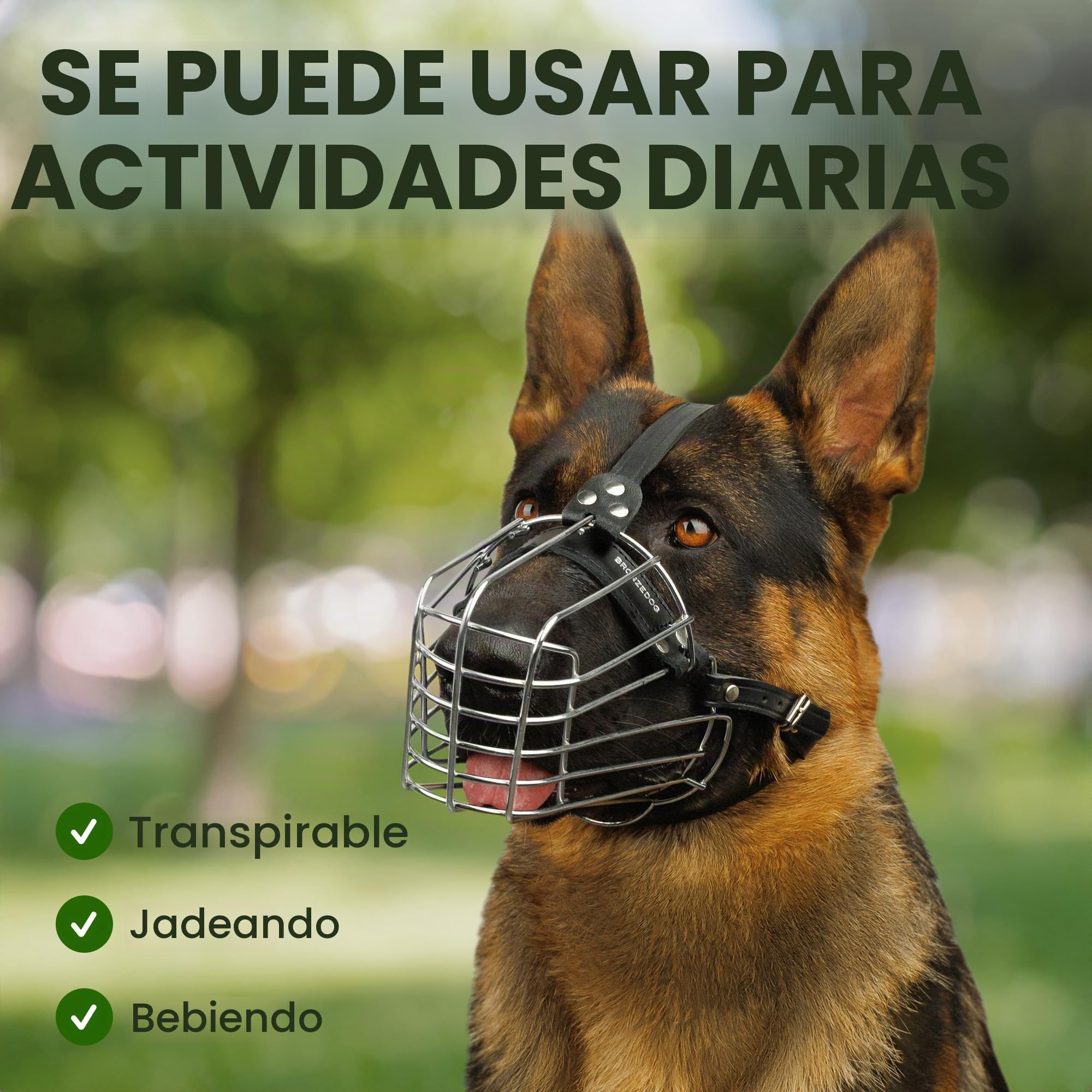 BRONZEDOG Bozal de Alambre para Perros de Pastor alemán para Perros medianos y Grandes, Cesta de Metal Duradera Ajustable para morder, Masticar ladridos (M)