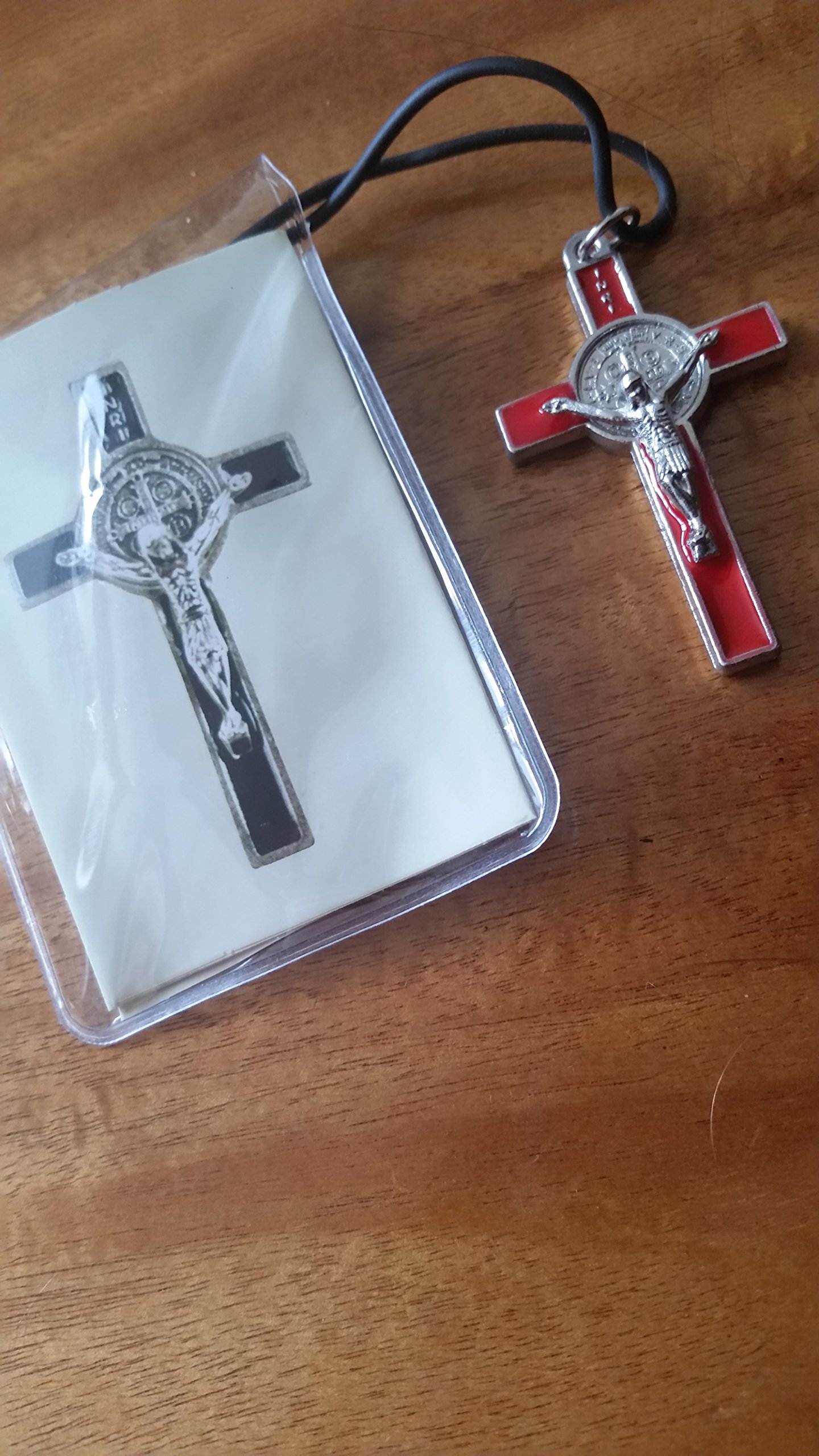 Rosarybeads4u Red 2" Inlay St Saint Benedict Crucifix Cross Medal Necklace Pendant 1222