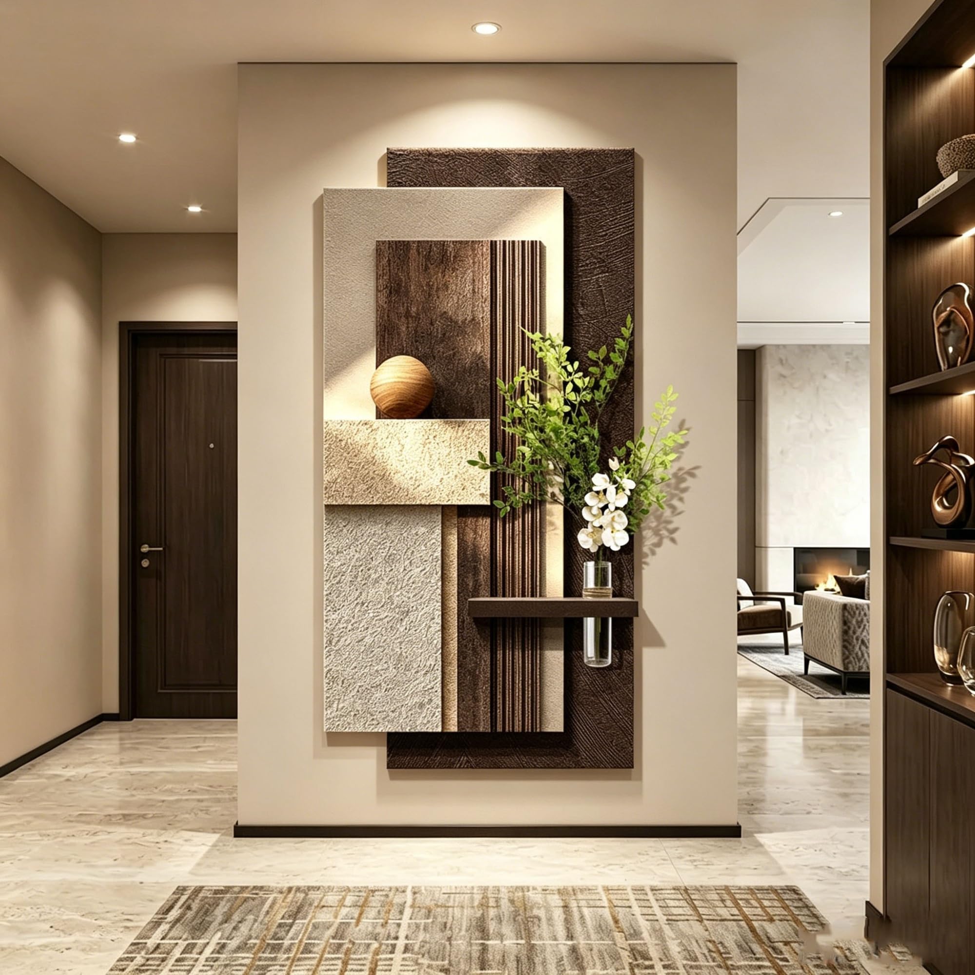 OEPCHEFACX 3D Sandstone-Effect Backlit Wall Art, Plug-In LED Wall Sculpture with Glass Vase, Modern Wall Decor for Entryway Living Room Hallway(D,140 * 70cm/55 * 27.6in)