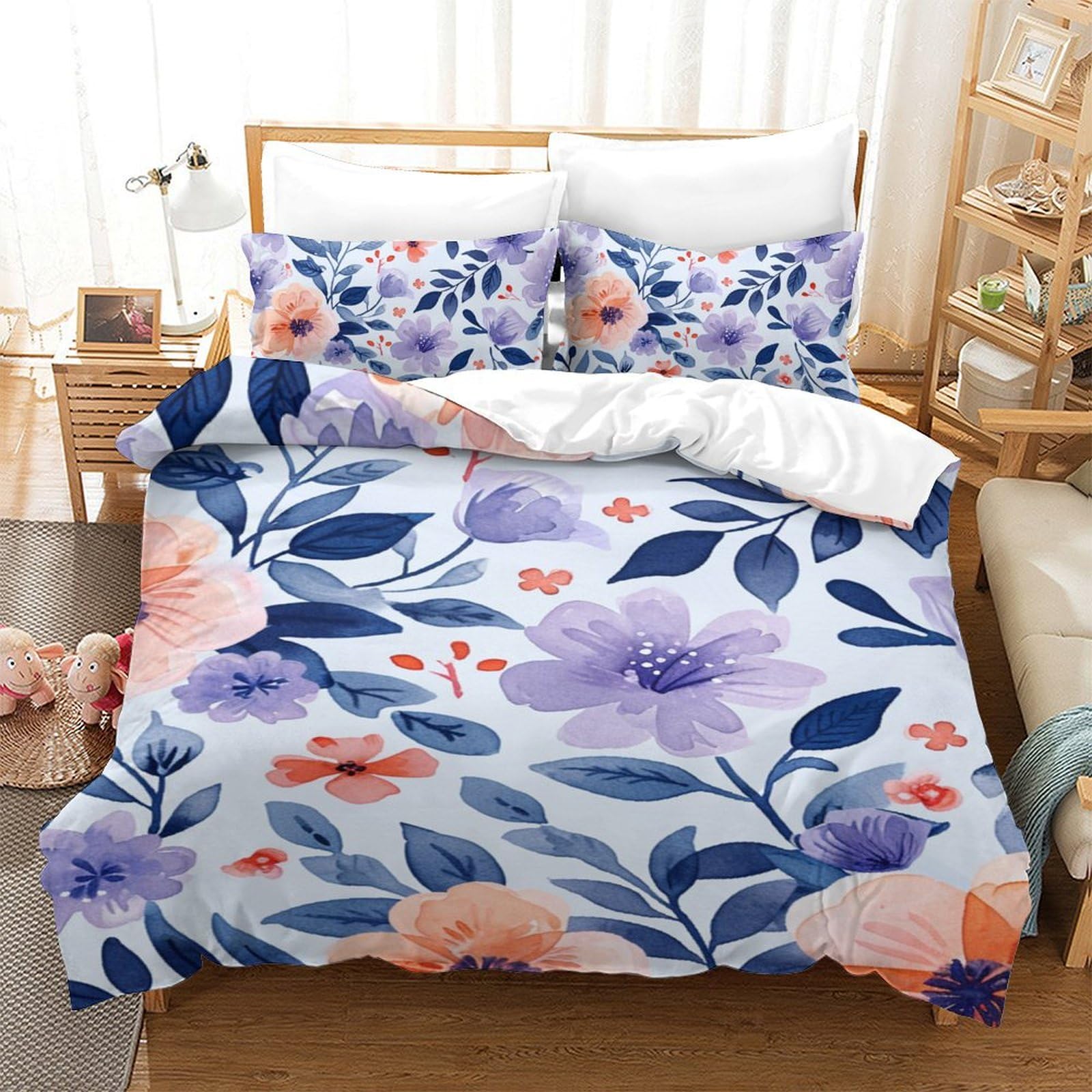 Parure de couette fleurie 3D en microfibre pour chambre ado stylée
