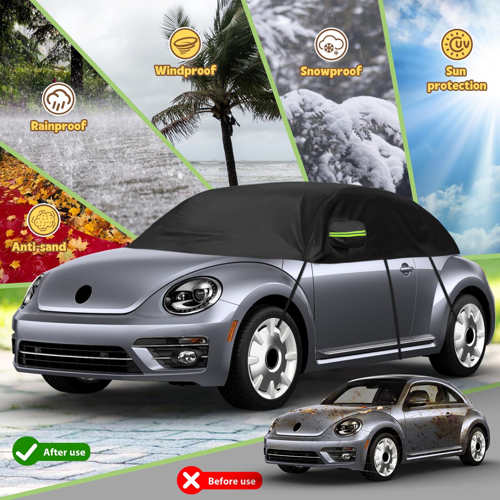 Copriauto Impermeabile Sostituzione per VW Beetle 1998-2019, Metà Copertura per Auto Resistente Ai Raggi UV, Metà Garage Antipolvere, per Esterni ed Interni | Mezza copertura per auto, resistente ai raggi UV, antipolvere, antineve, per interni ed