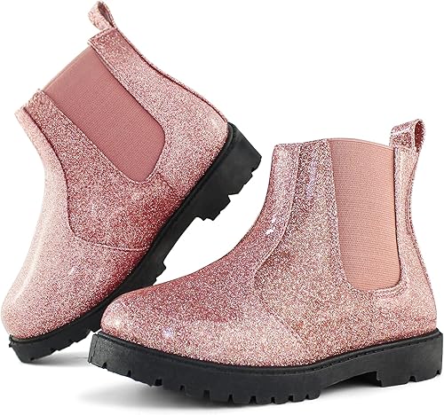 Tobfis Botines Chelsea brillantes a la moda para niña (bebéniño pequeñoniño grande)