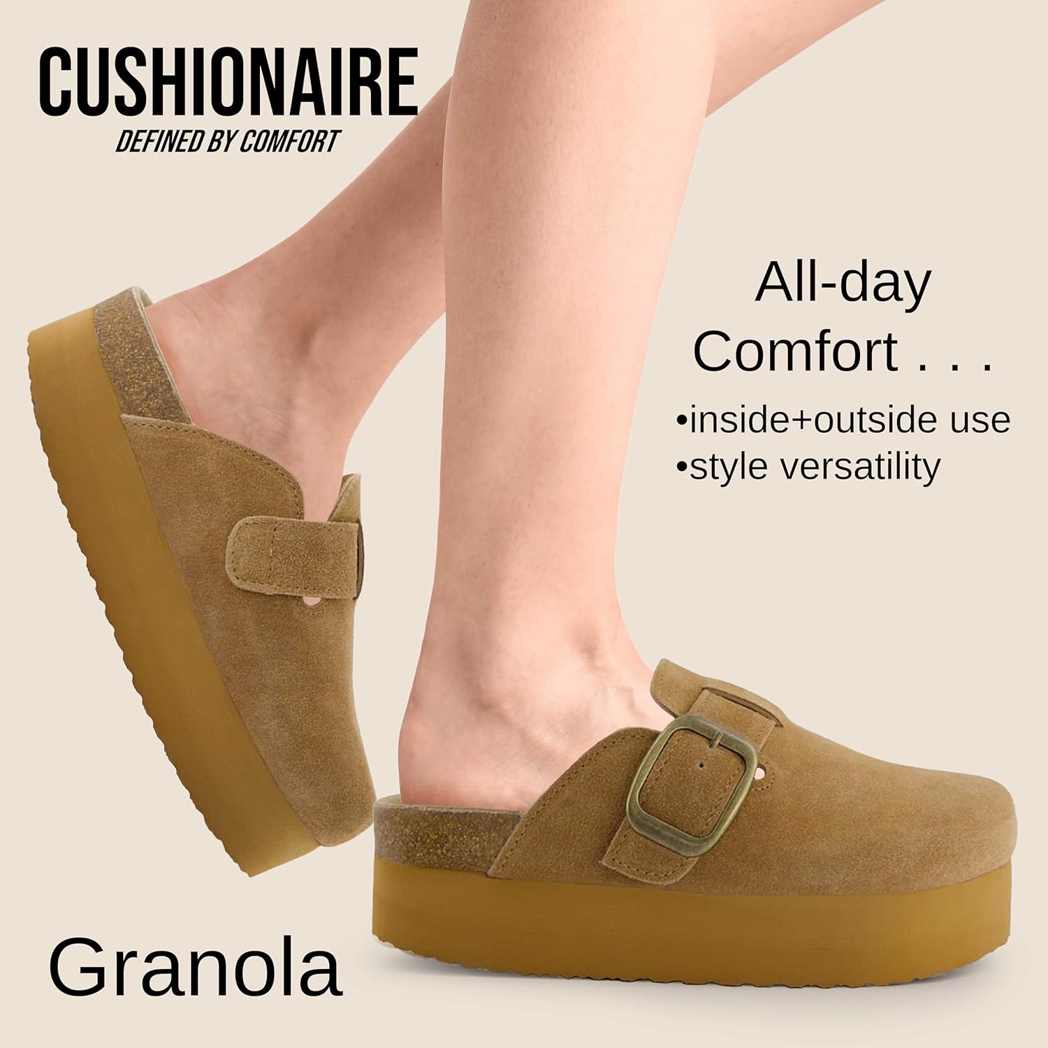 CUSHIONAIRE Women's Granola *Previous Buckle Issue Fixed* Genuine Suede Cork Footbed Platform Clog, +Comfort, Wide Widths Available - Image 5