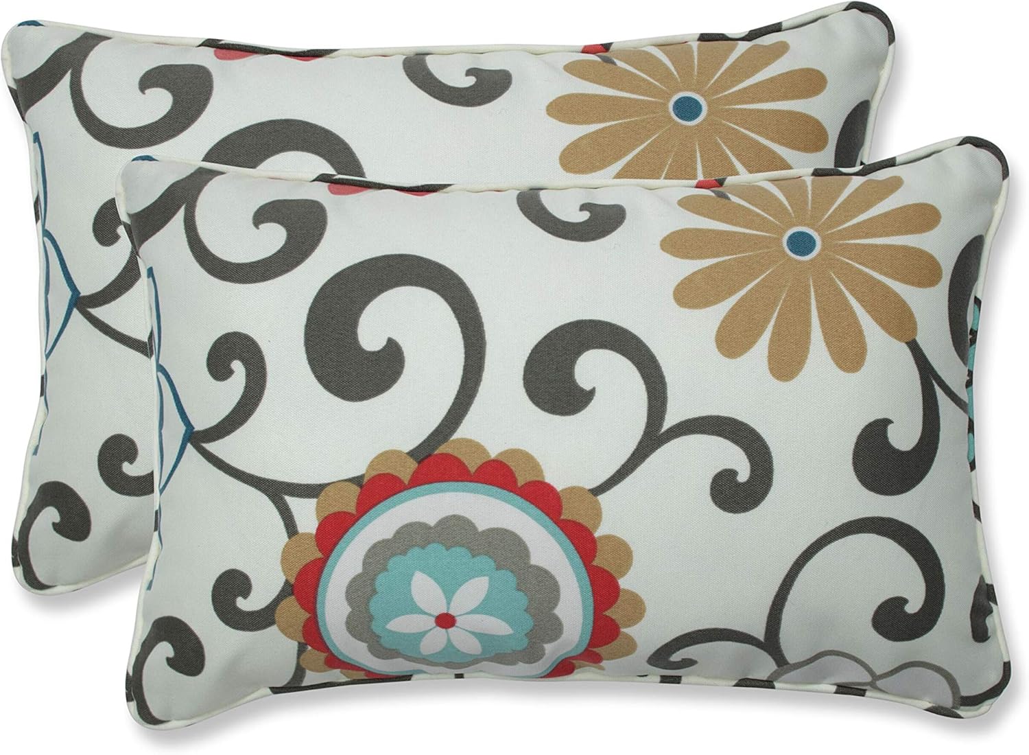 Set of 2 Multicolor Floral Outdoor Rectangular Throw Pillows