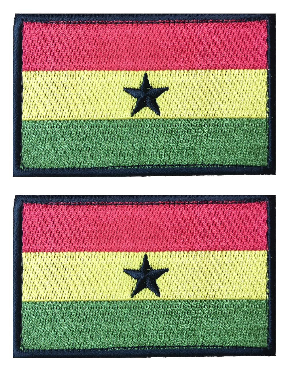 AliPlus 2PCS Ghana Flag Patches Embroidered Morale Patch Hook and Loop