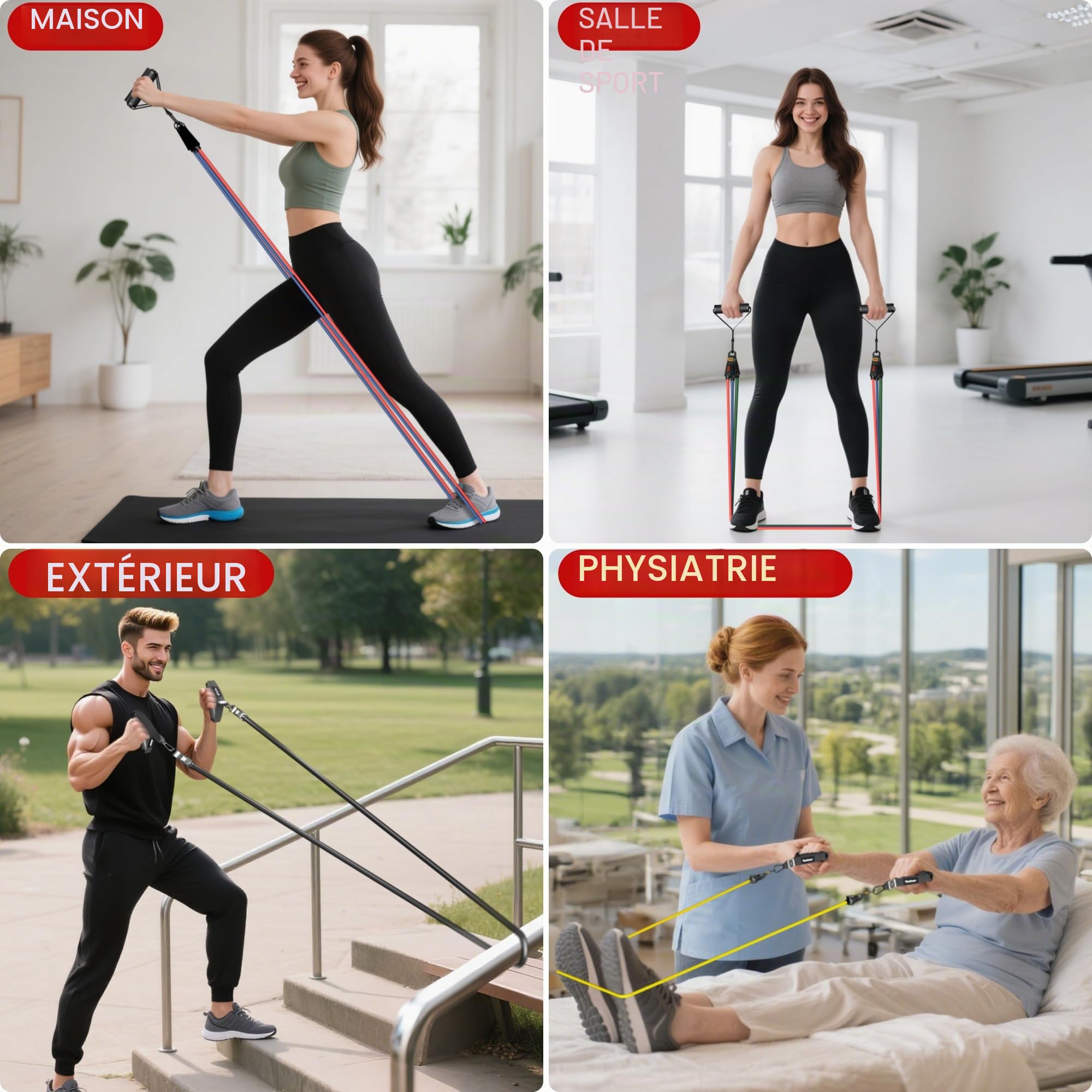 Elastique Musculation avec 5/6 Niveaux Différents allant jusqu'à 68KG/136KG