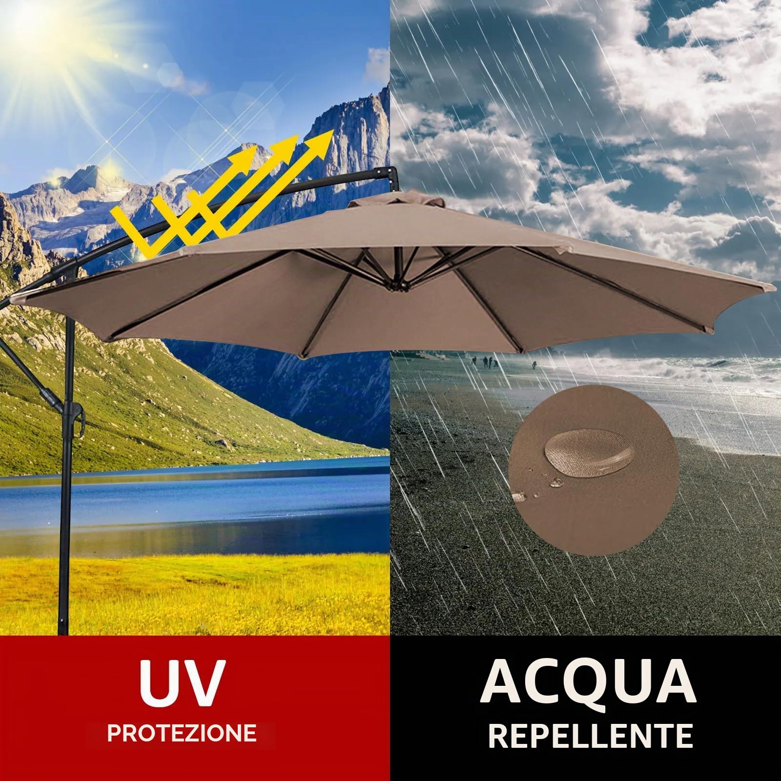 TWSOUL Copertura di ricambio in tessuto per ombrellone, 3 m, 8 stecche, copertura di ricambio per ombrellone da patio, anti-ultravioletto, copertura in tessuto (grigio, 3 m, 8 stecche)