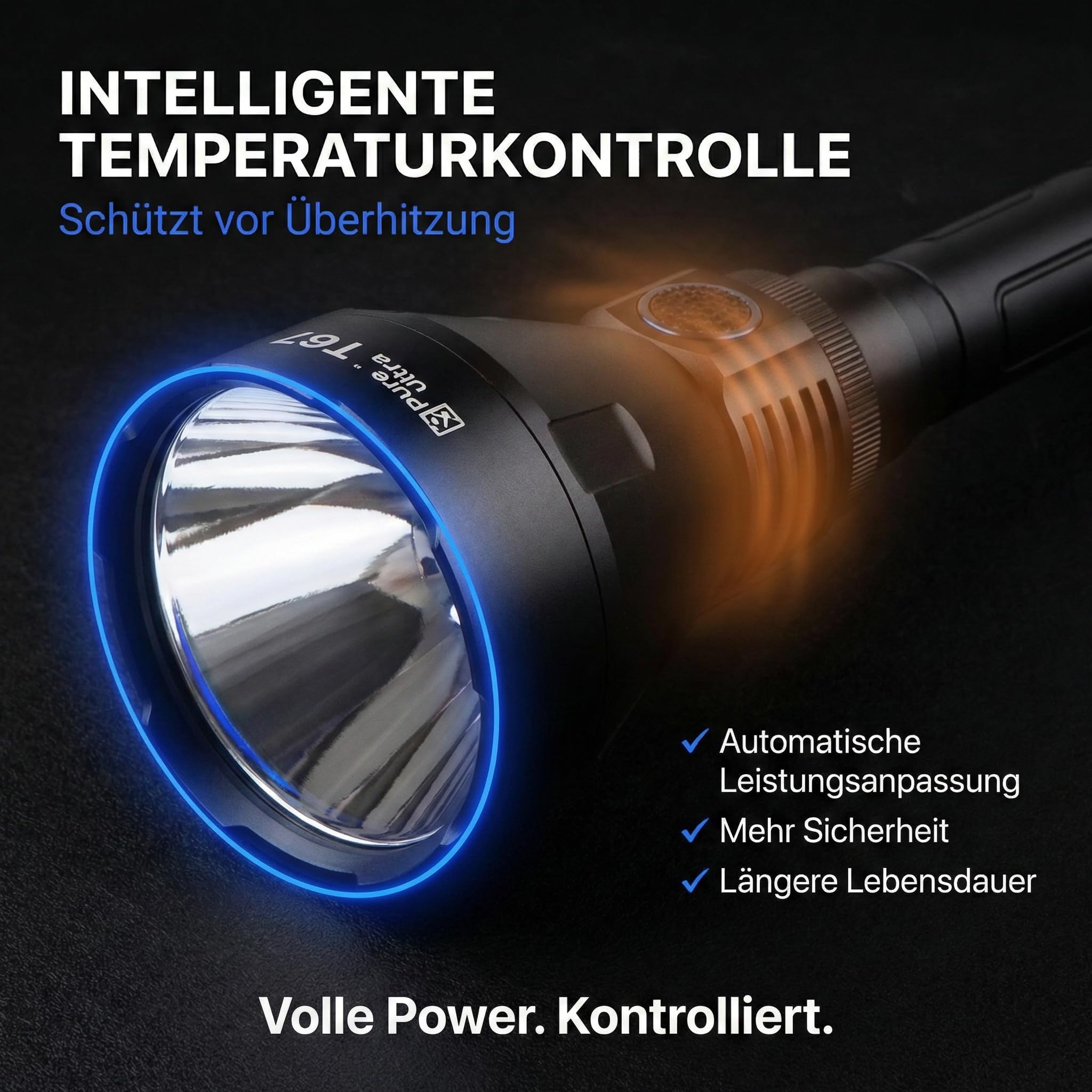 Lampe de poche LED T67 - Ultra lumineuse 6700 lumens, portée de 1400 m, charge rapide USB-C, étanchéité IP68, design robuste, parfait pour les aventures en plein air (kit de base)