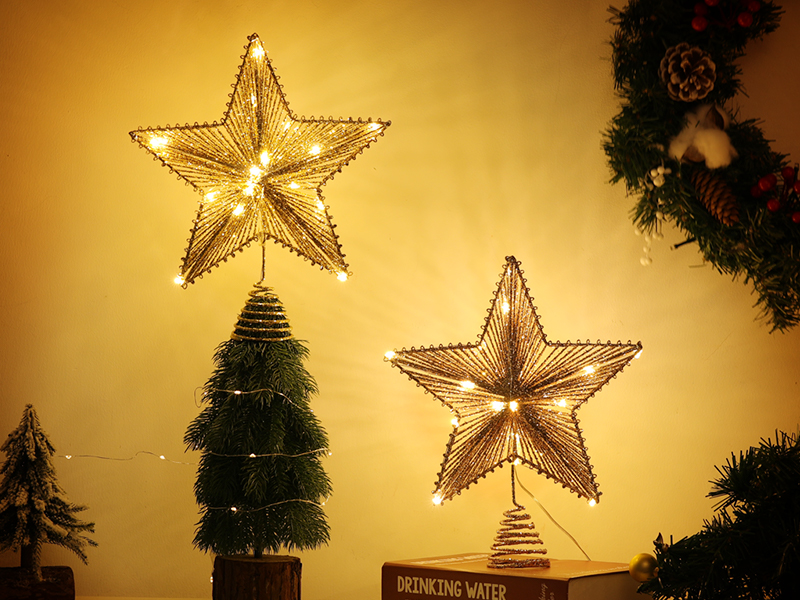 Lewondr Étoile Sapin De Noël Lumineuse Or - Pointe D'Arbre Hexagonale LED USB Avec Télécommande, Minuterie Et Base Spirale