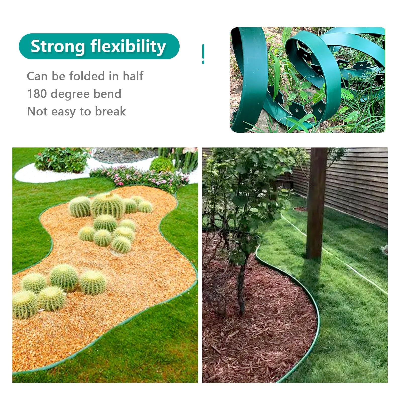 Bordure de jardin en plastique durable et résistant aux intempéries pour pelouse et allée, design flexible avec installation facile sans creusement, clous inclus, hauteur 10 cm