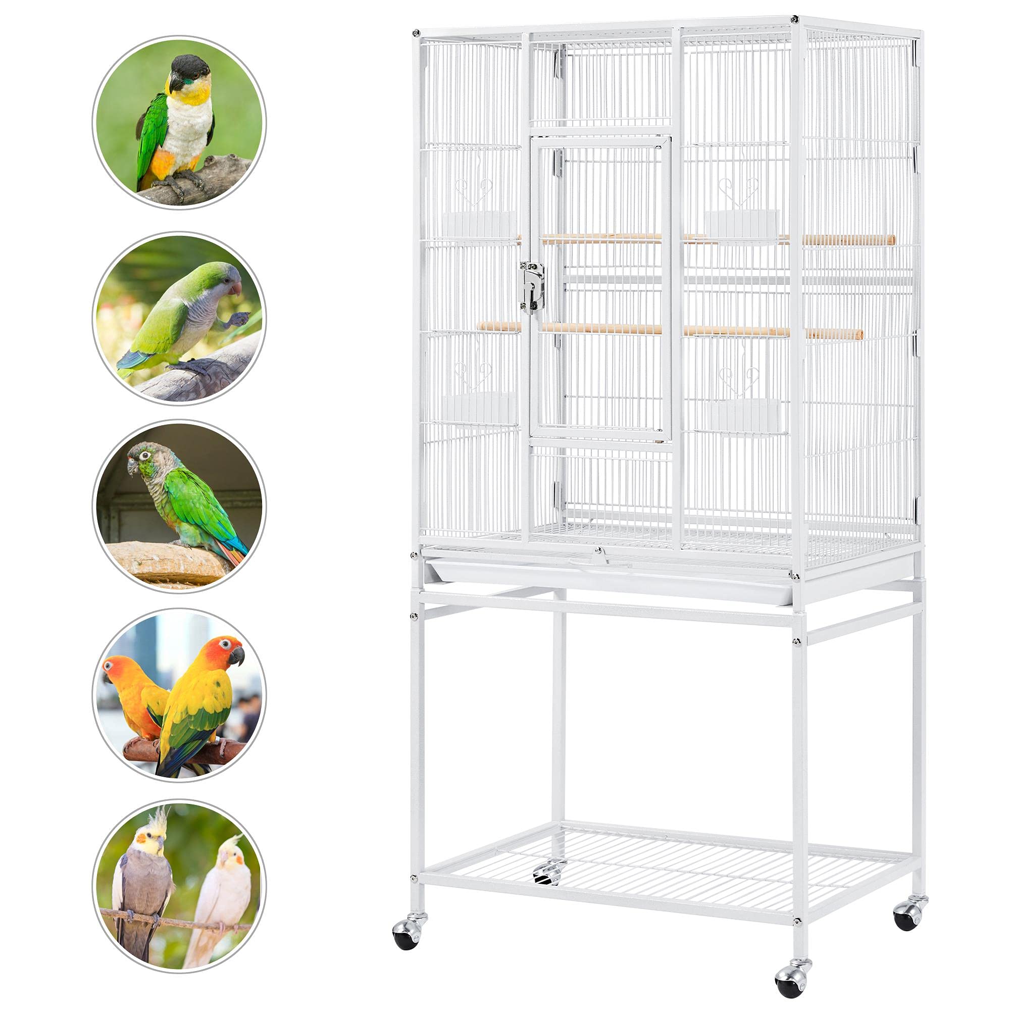 Yaheetech Gabbia per Uccelli Pappagalli Inseparabili Calopsite Grande con Piedistallo Staccabile in Metallo da Interno Esterno Bianca 62 x 43 x 136 cm