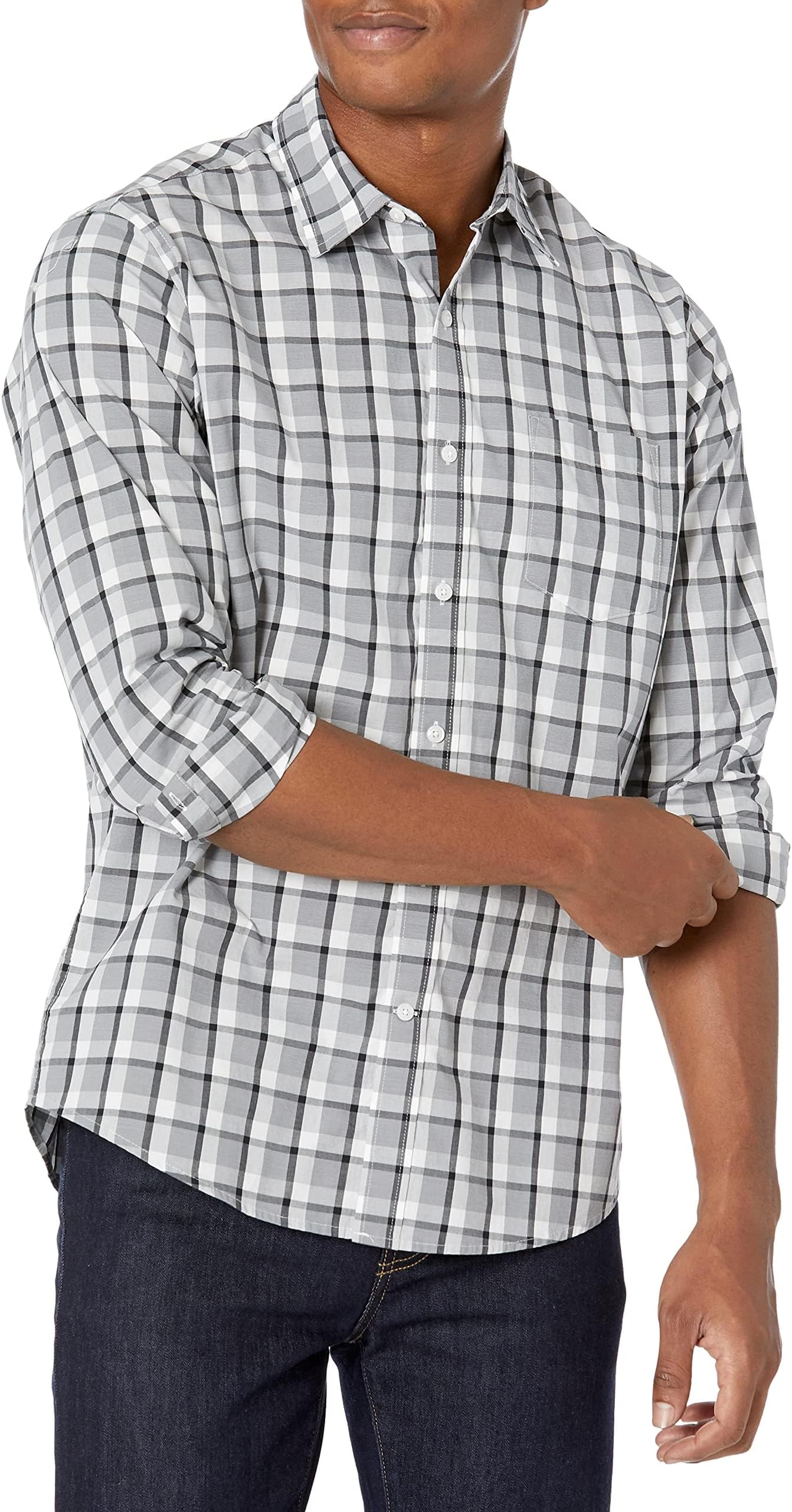 Men's Regular-Fit Long-Sleeve Casual Poplin Shirt, Button Front, Business Casual, Collared