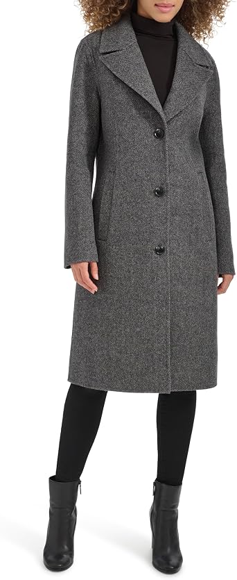 Kenneth Cole Women's Double Face Wool with Notched Collar Coat