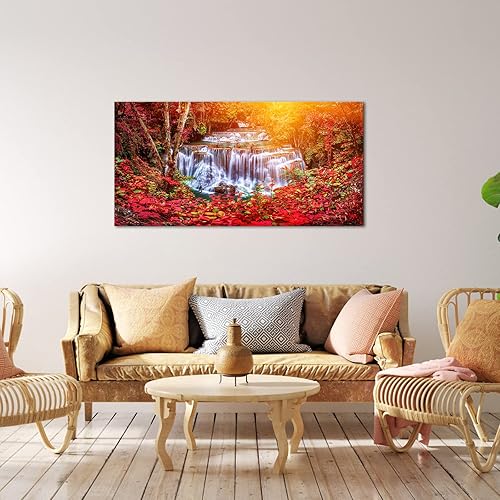 Miniatura 2 de YeiLnm Lienzo decorativo para pared, diseño de cascadas, árboles rojos, bosque, paisaje, lienzo para sala de estar, dormitorio, oficina, decoración