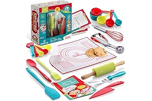 Baketivity Baking Set for Kids Ages 4-8 with Real Cooking Utensils & Safe Knife